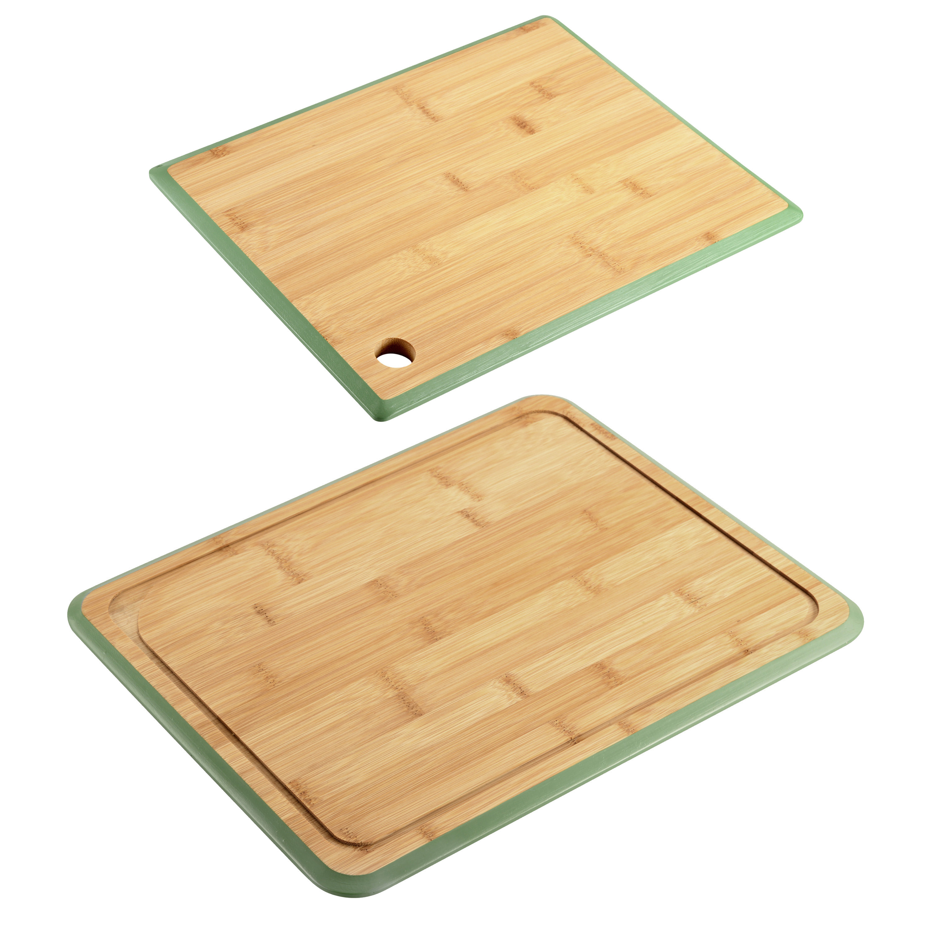 Kesper Keuken voedsel bereiden snijplanken voordeelset - x 30 en 27 x 19 cm - bamboe hout - rand groen -