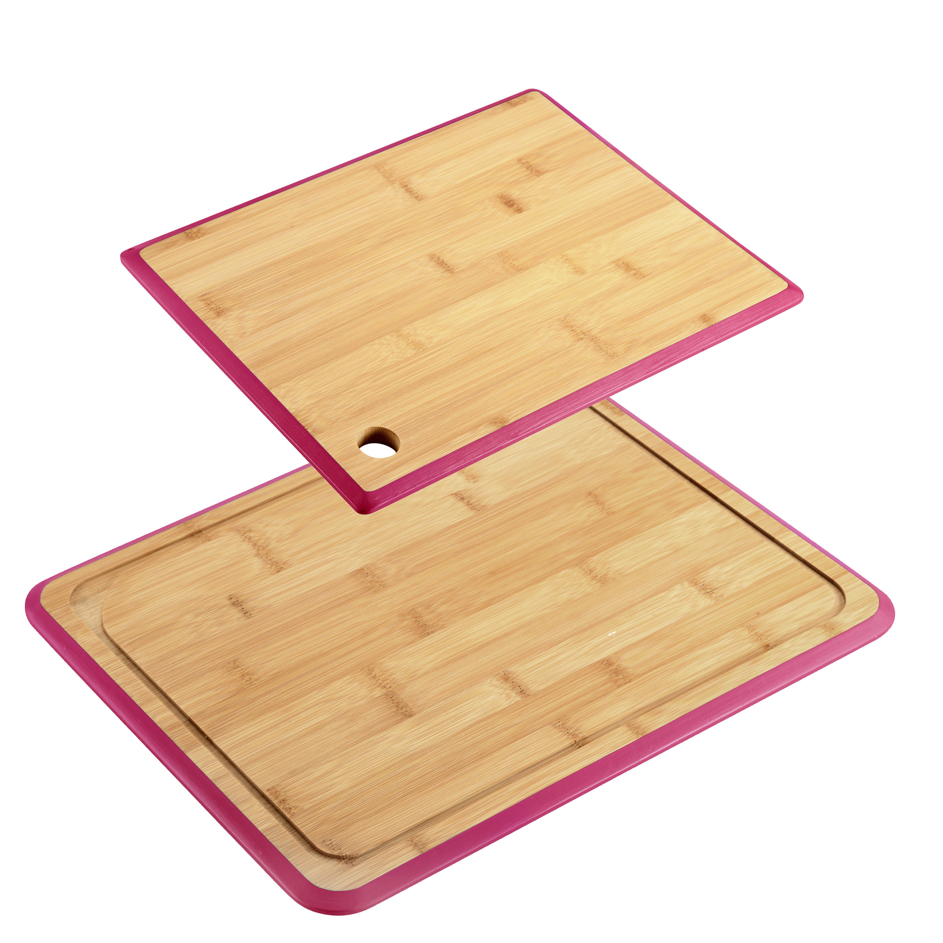 Kesper Keuken voedsel bereiden snijplanken voordeelset - x 30 en 27 x 19 cm - bamboe hout - rand rood -