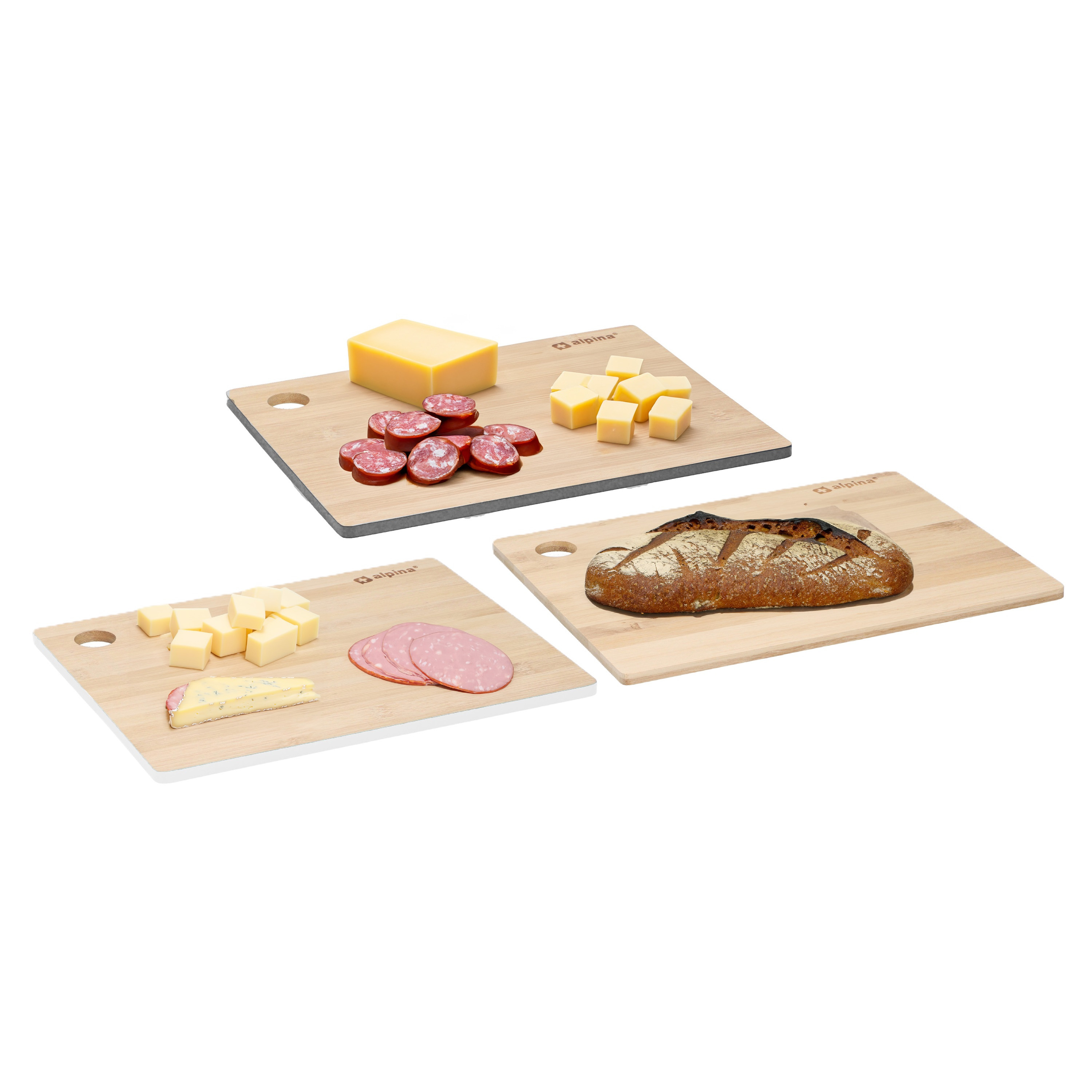 Alpina 3x Snijplank gekleurde en naturel rand - 23 x 30 cm - bamboe hout -