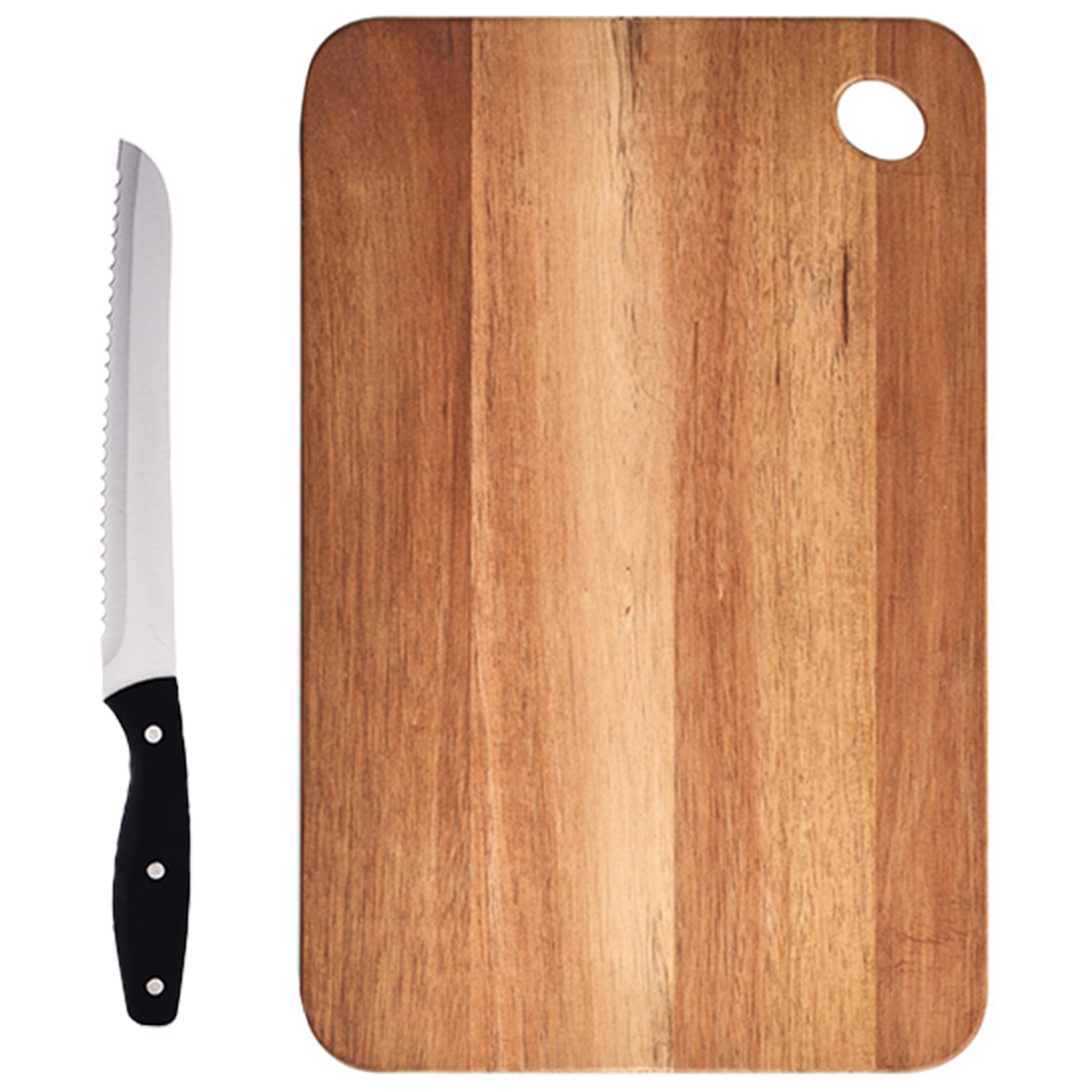 Zeller Rechthoekige acacia houten snijplank cm inclusief RVS Broodmes 33 cm -