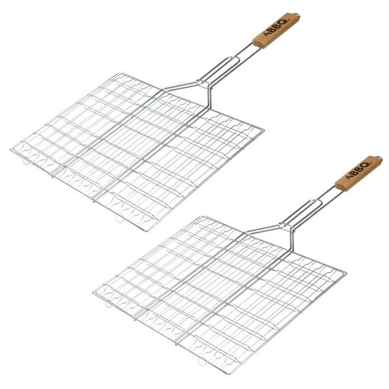 BBQ Collection BBQ/barbecue rooster - 2x - klem grill - metaal/hout - 65 x x 2 cm -