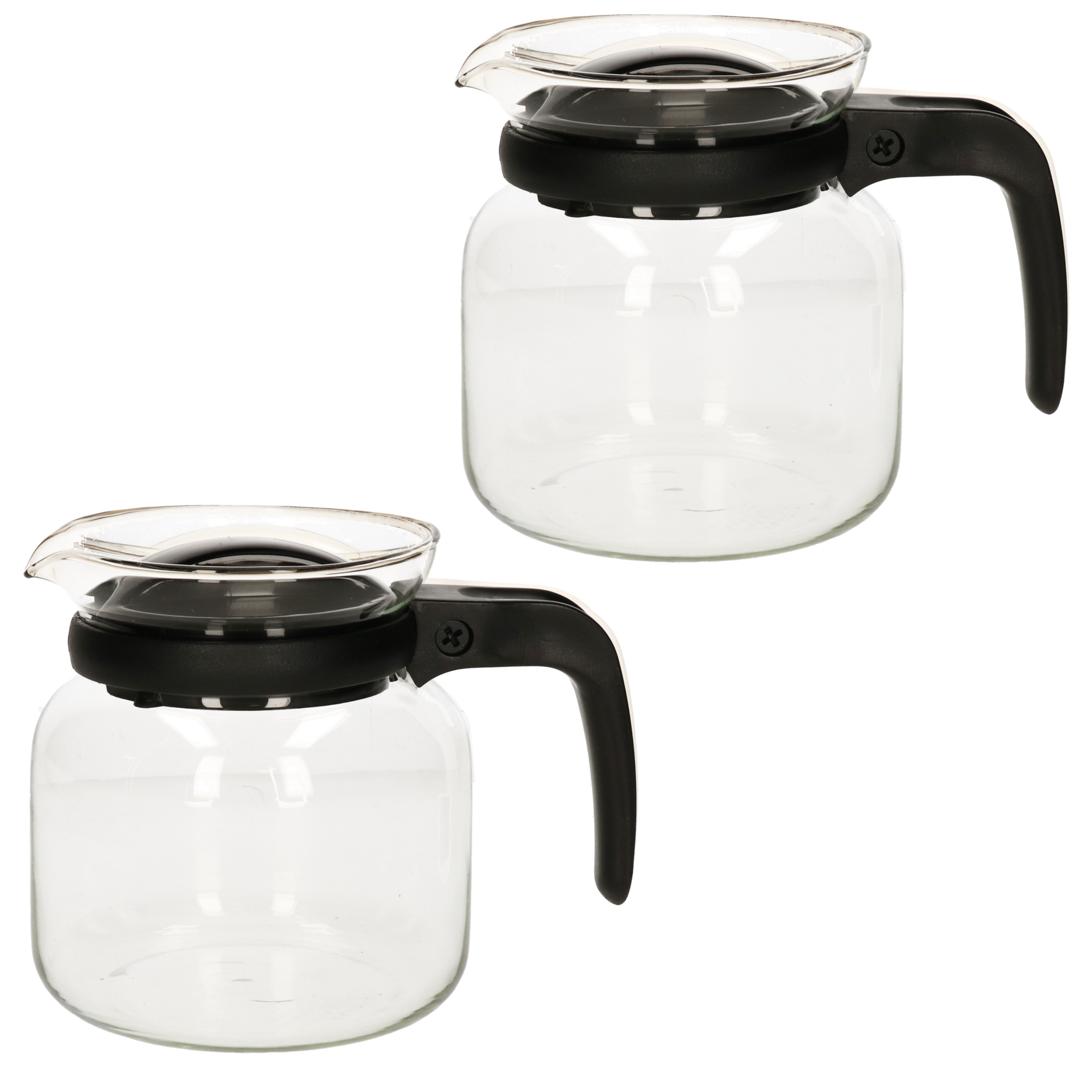 Gerimport Theepot - 2x stuks - glas - kunststof deksel - zwart - 1 liter - theekan -