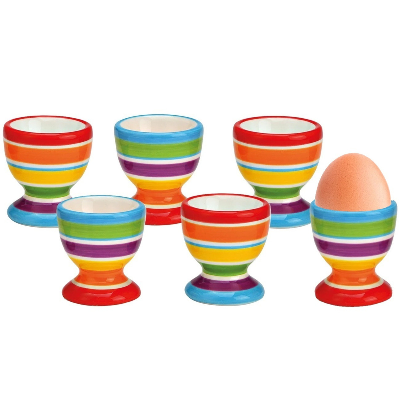 Bellatio Design Eierdopjes streep motief - set van 12x - multi kleuren - keramiek - 6 x 5 cm -