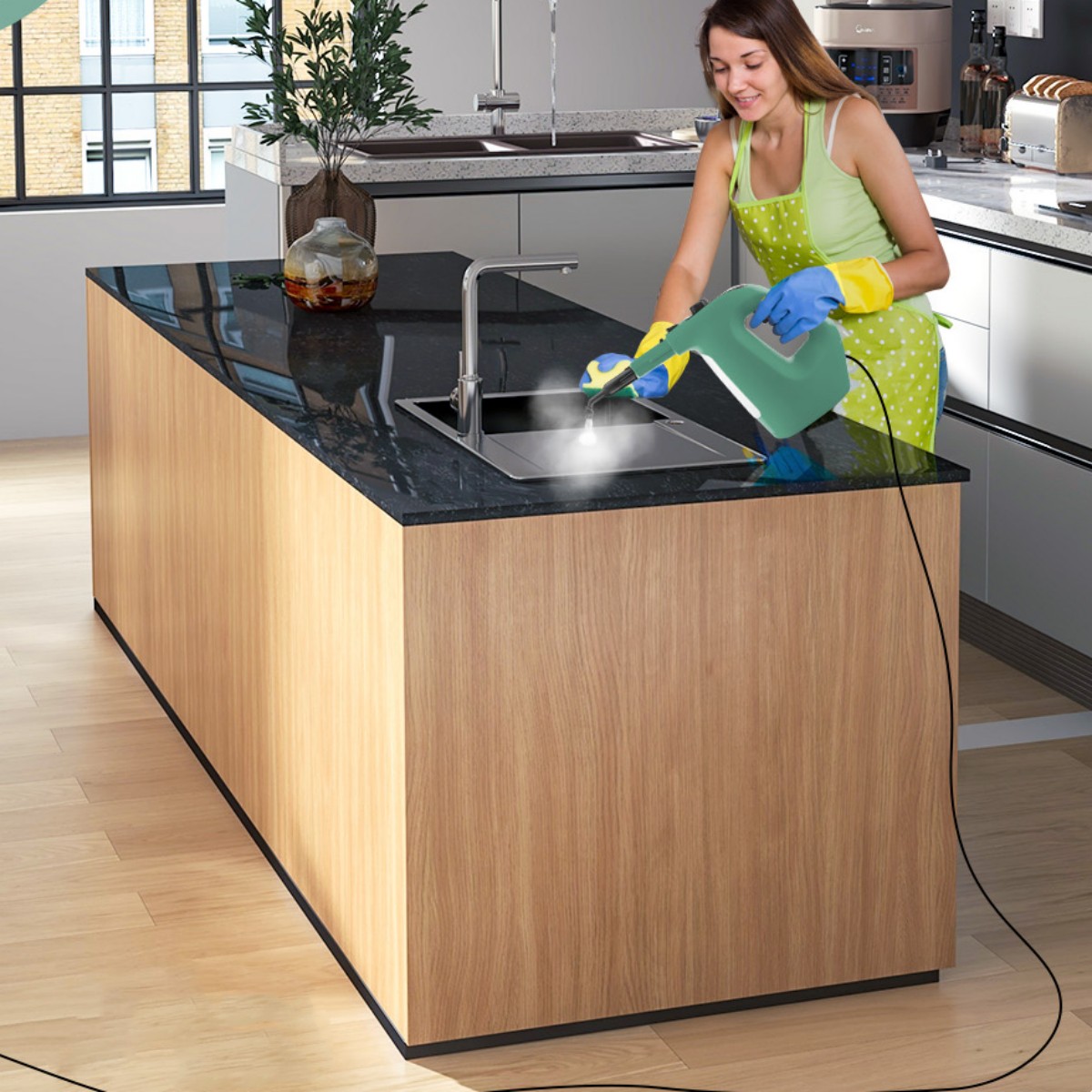 Costway Draagbare Stoomreiniger 1400W Stoomreiniger Onder Druk Continue Stoom en Onbeperkt Gebruik 400 ml Watertank 14-Delige Accessoireset