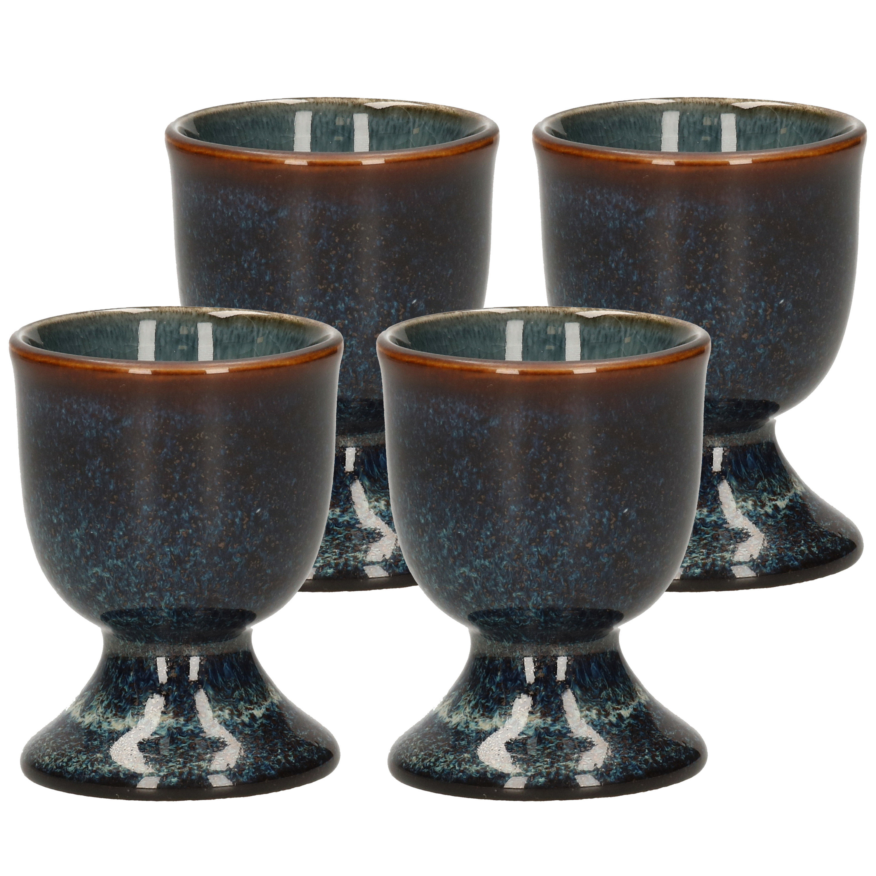 Cosy & Trendy 4x stuks eierdopjes van aardewerk blauw 5 cm -