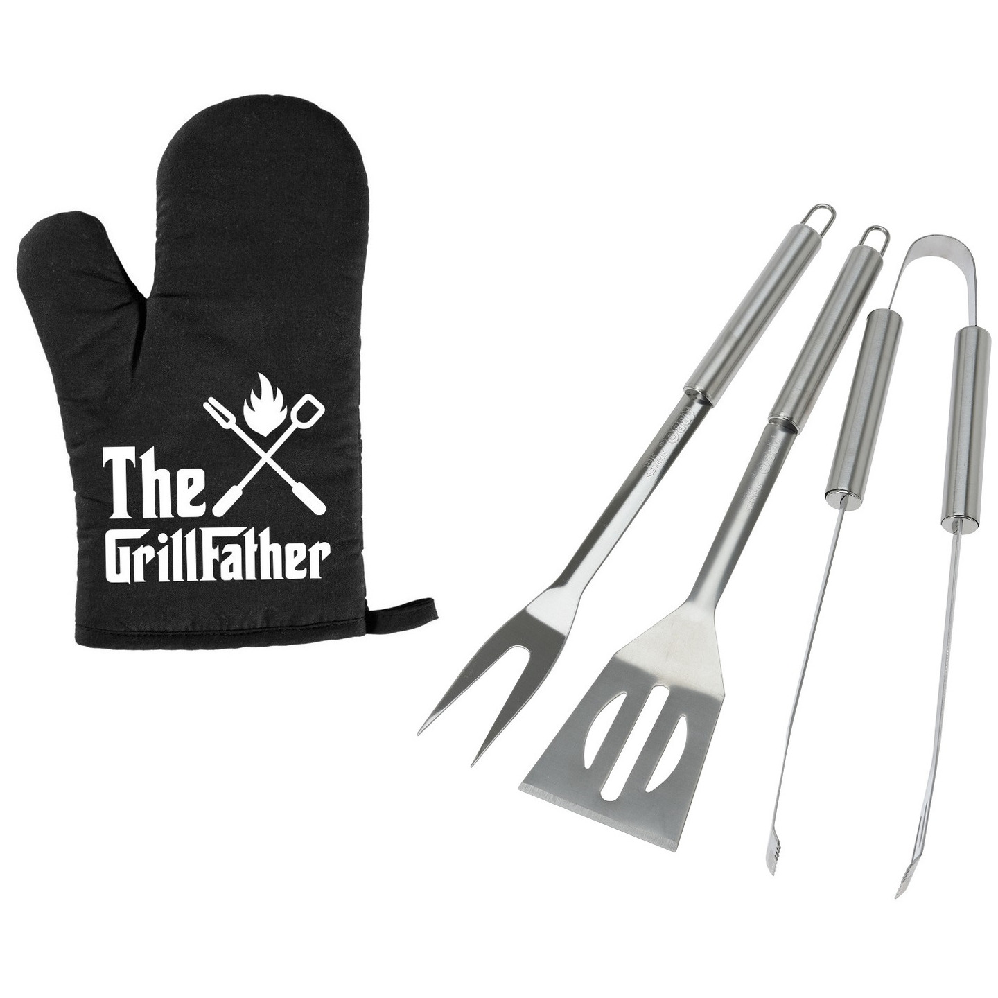 BBQ Collection BBQ/barbecue gereedschap set 3-delig RVS met BBQ handschoen The Grillfather -