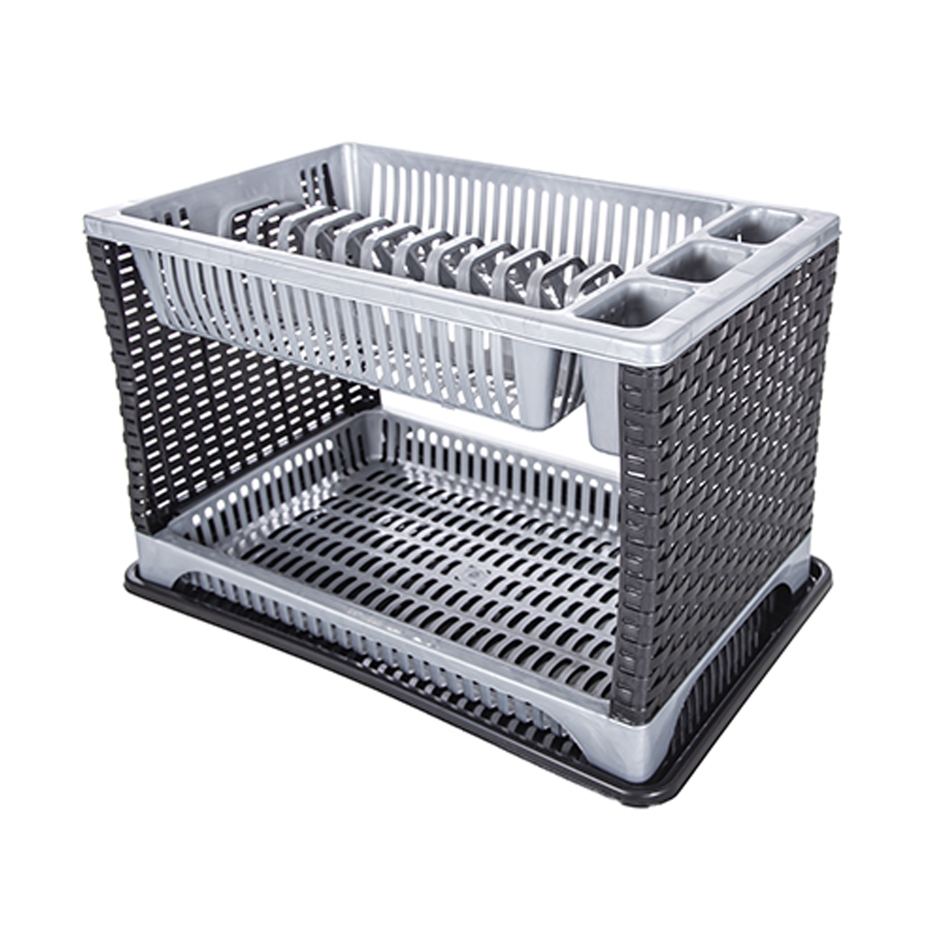 CM Afwas afdruiprek 2-Laags - grijs rotan - x 30 x 27  - Afwasrek - kunststof -
