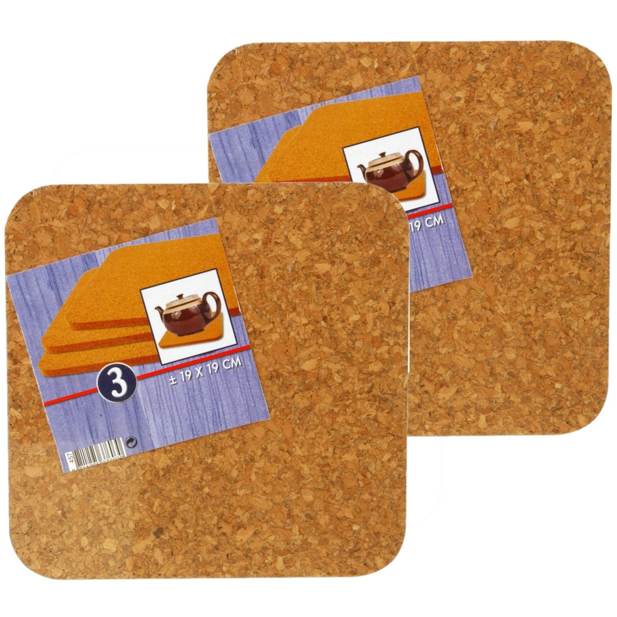 Merkloos 15x Vierkante pannen onderzetters van kurk 19 x 19 cm -