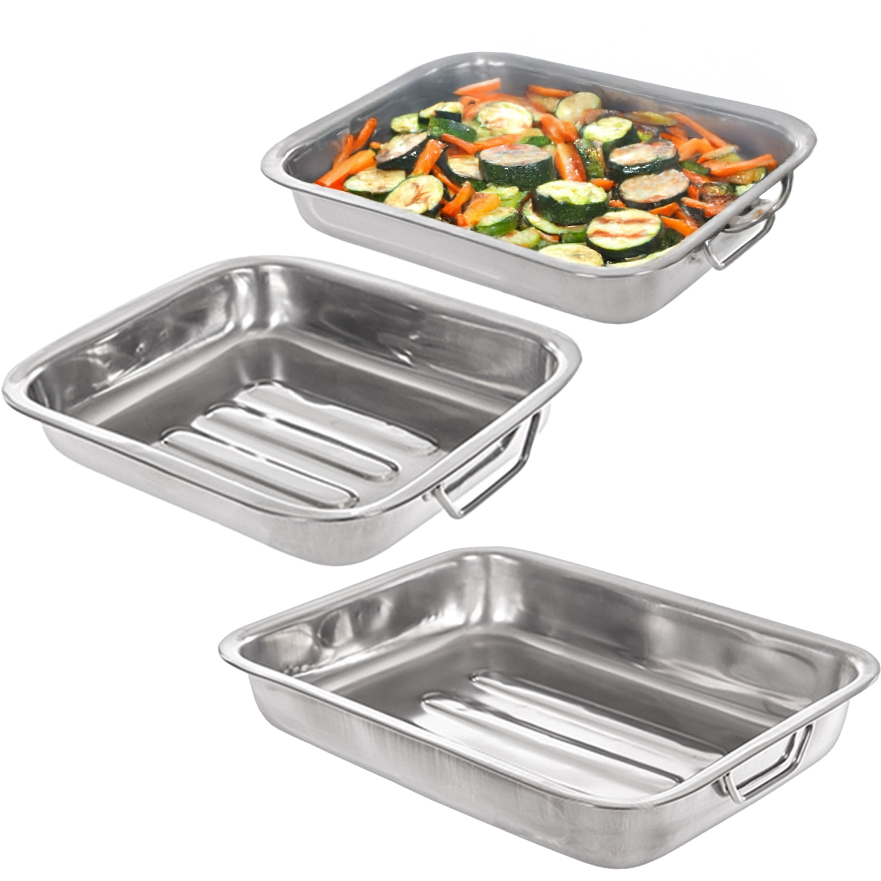 CM Braadslede/ovenschalen - set van 3 stuks - RVS - rechthoekig - braadblik - oven -