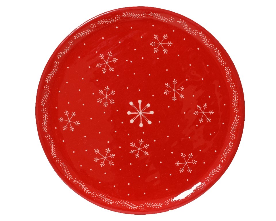 Decoris Decobord mangohout d35h2.5 cm rood/wt kerst - 