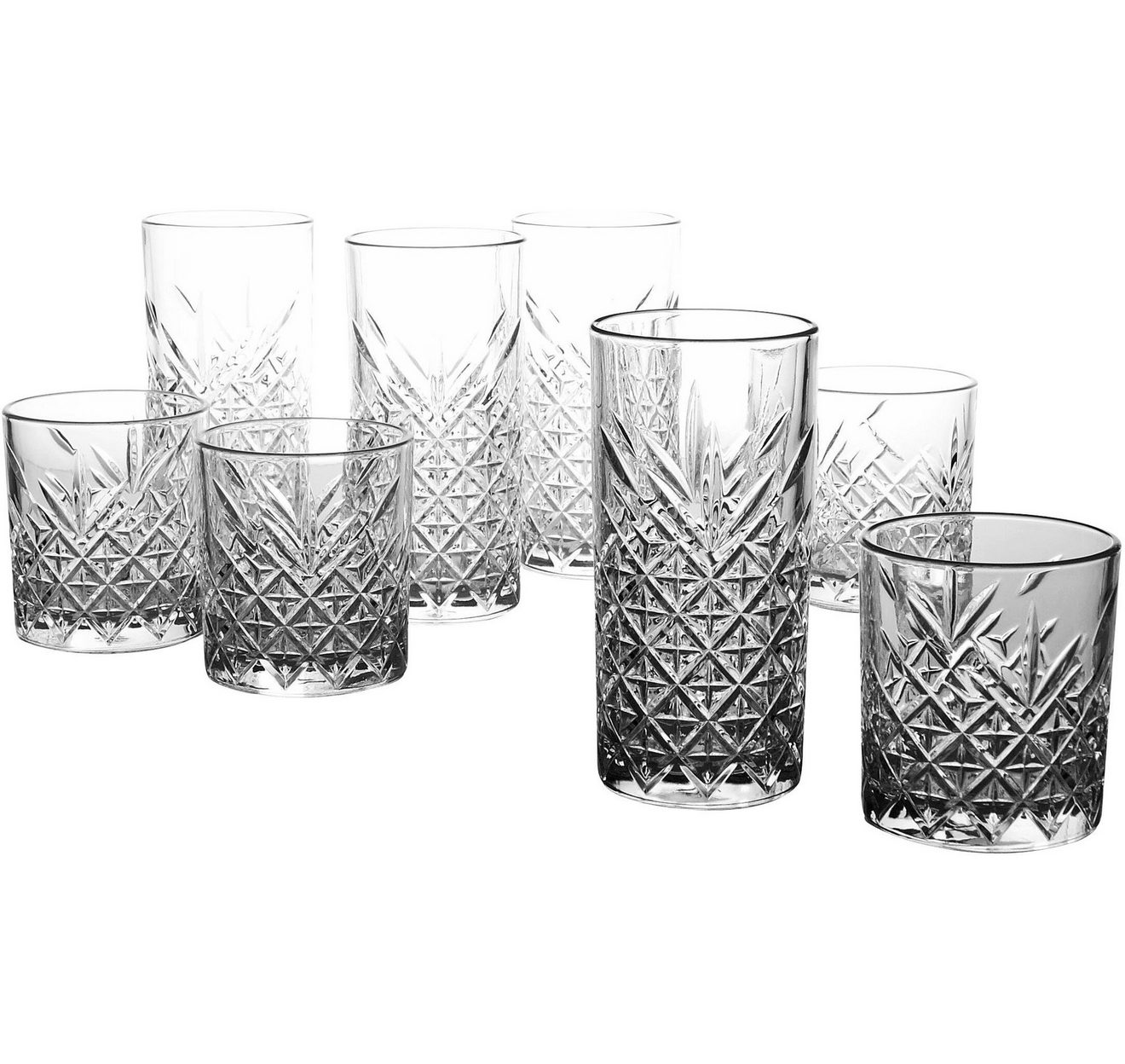 CreaTable Glazenset TIMELESS drinkglazen 4 waterglazen, 4 whiskyglazen als set (set, 8-delig)