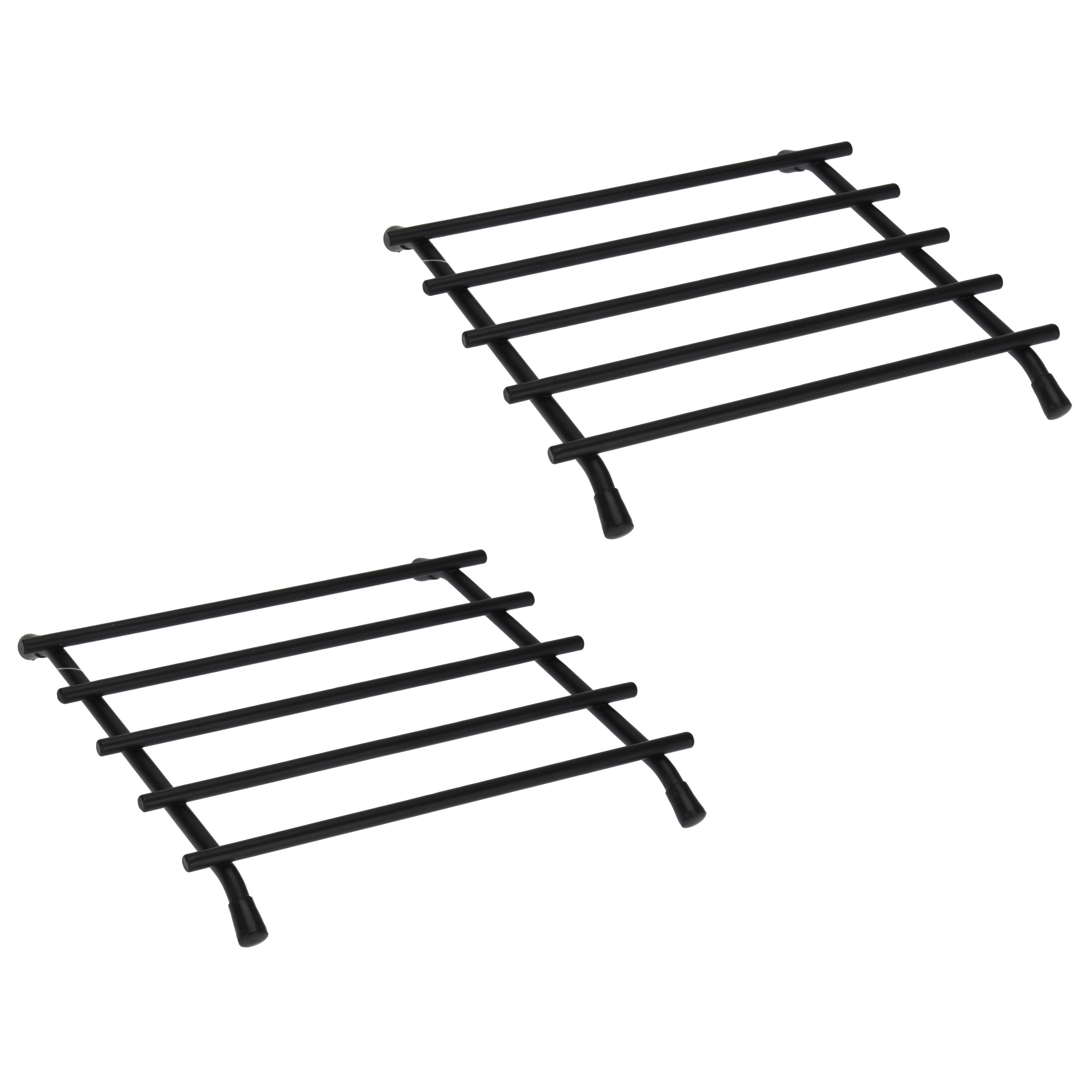 Excellent Houseware Pannenonderzetter - 2x - zwart - metaal - 20 x 20 cm - hittebestendige onderzetter -
