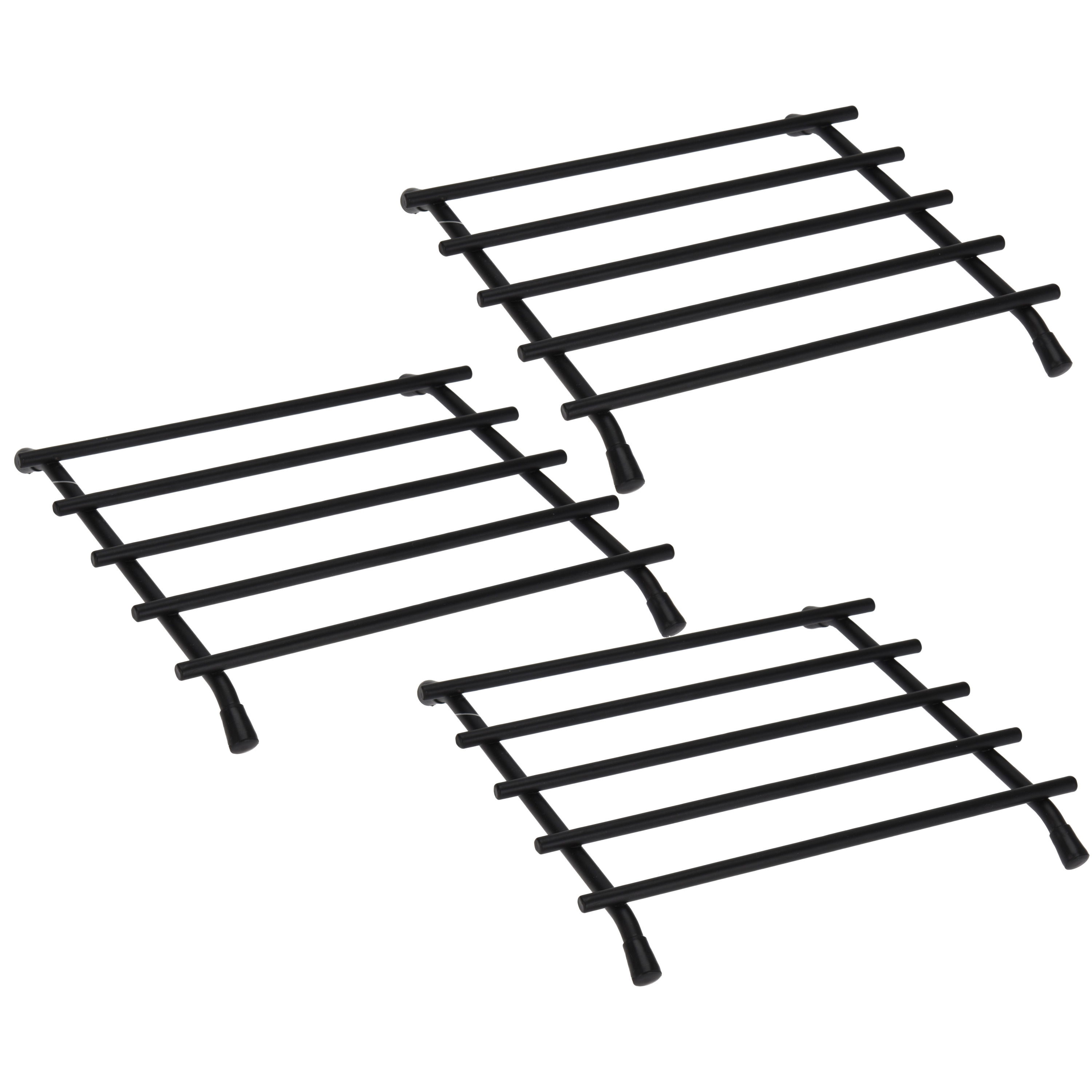 Excellent Houseware Pannenonderzetter - 3x - zwart - metaal - 20 x 20 cm - hittebestendige onderzetter -