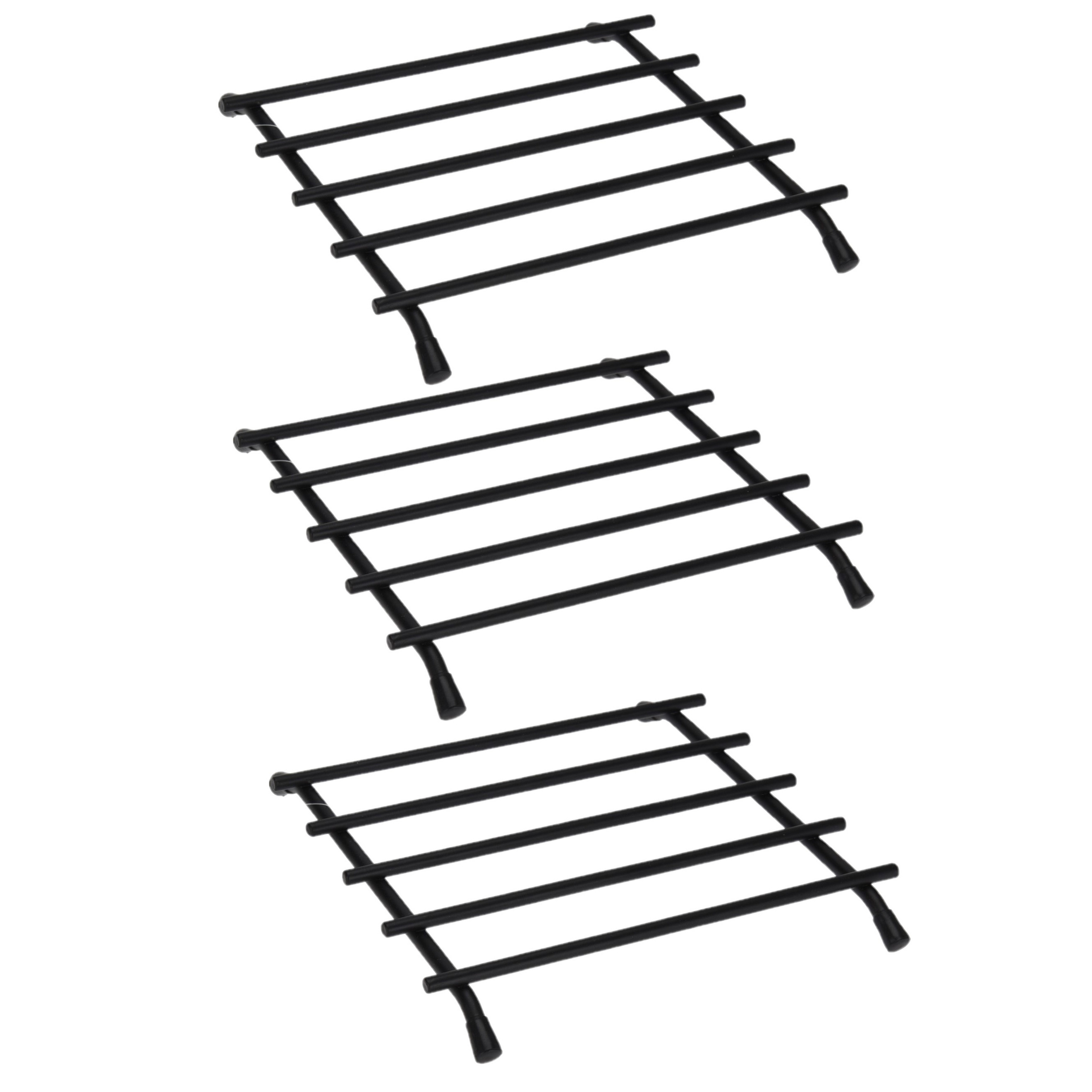 Zeller 3x Metalen zwarte pannenonderzetters vierkant 20 cm -