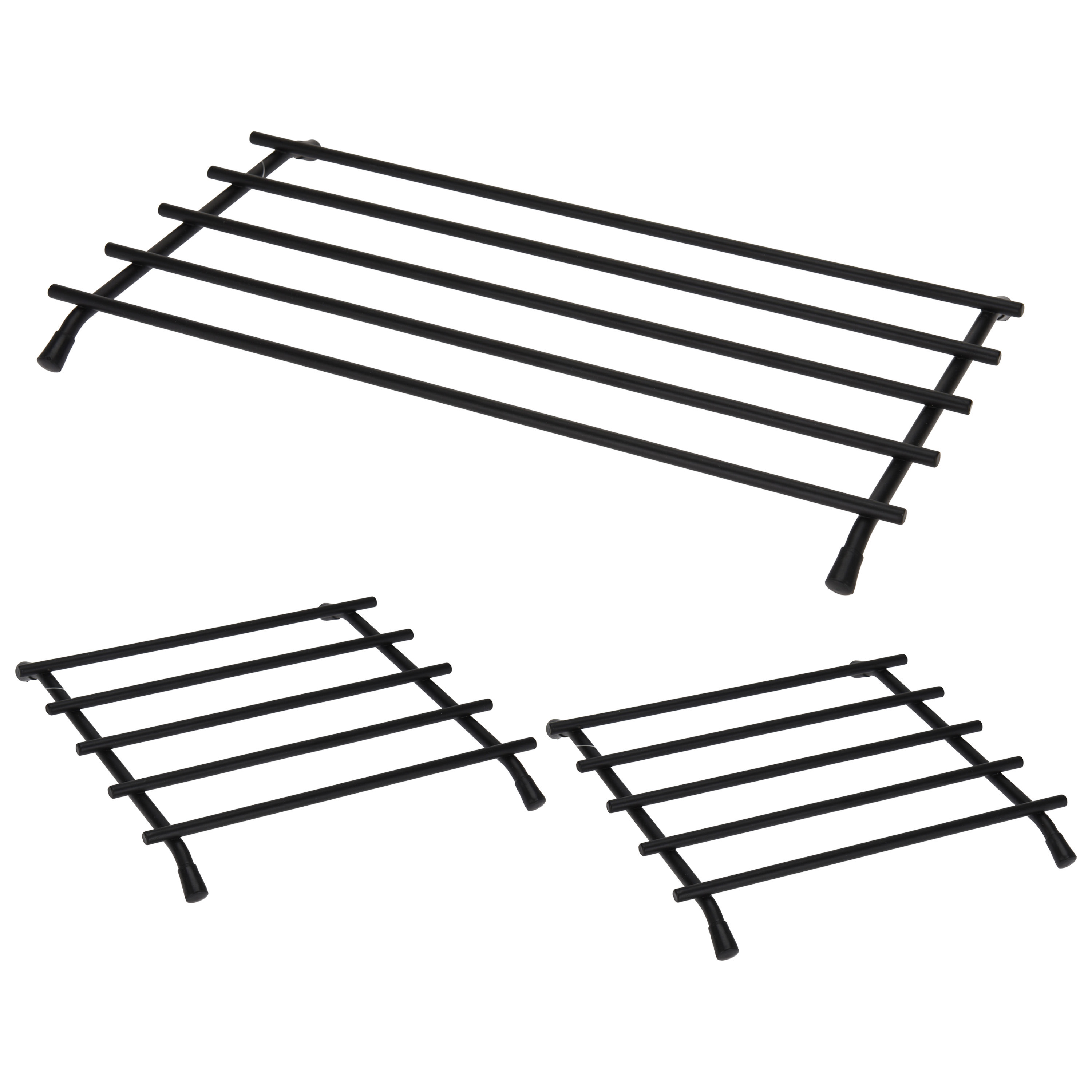 Bellatio Design BD Set Pannen/oven onderzetter - 3x stuks - zwart - metaal - ovenschaal onderzetter -