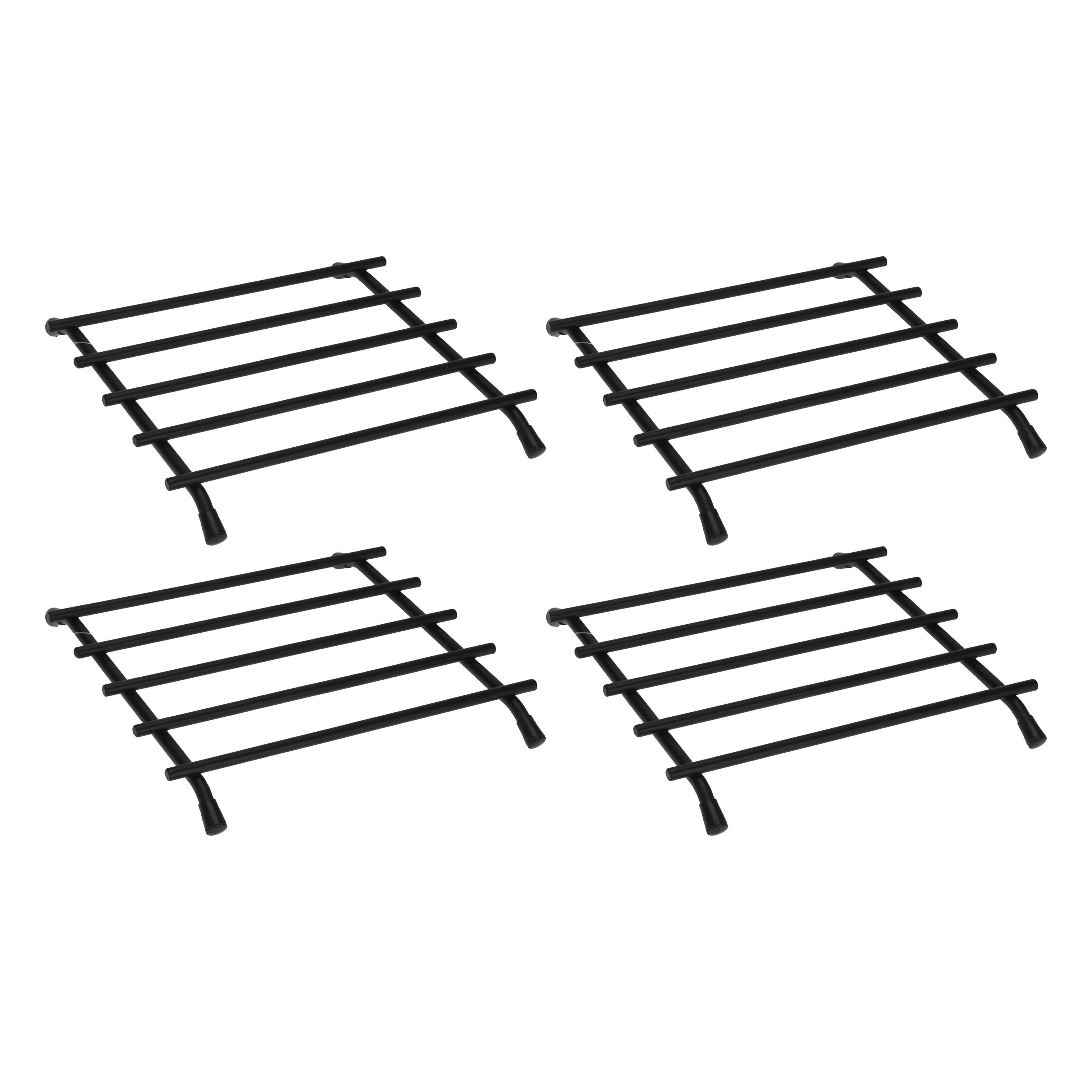 Bellatio Design BD Pannenonderzetter - 4x - zwart - metaal - 20 x 20 cm - ovenschaal onderzetter -