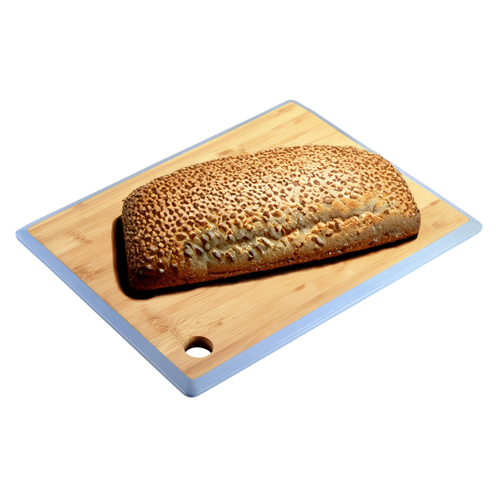 Kesper Keuken voedsel bereiden snijplank - 35 x 26 cm - bamboe hout - blauwe rand -