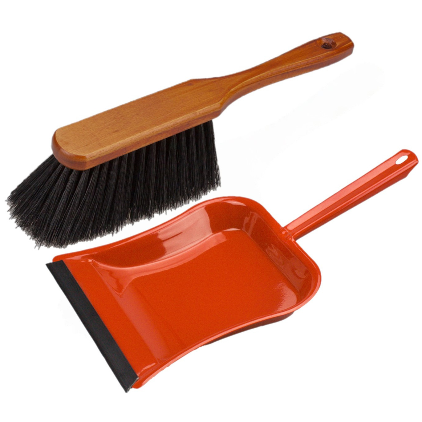 Buemag Stoffer en blik rood van metaal/gelakt hout met lip voor binnen -