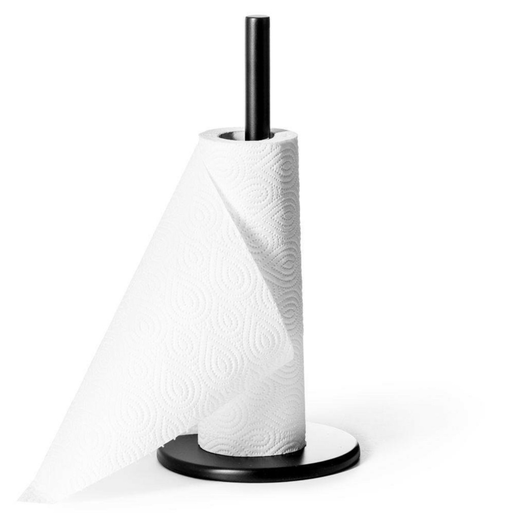 Bellatio Design BD Keukenrolhouder - zwart - staand - keukenrol houder - RVS - H32 cm -