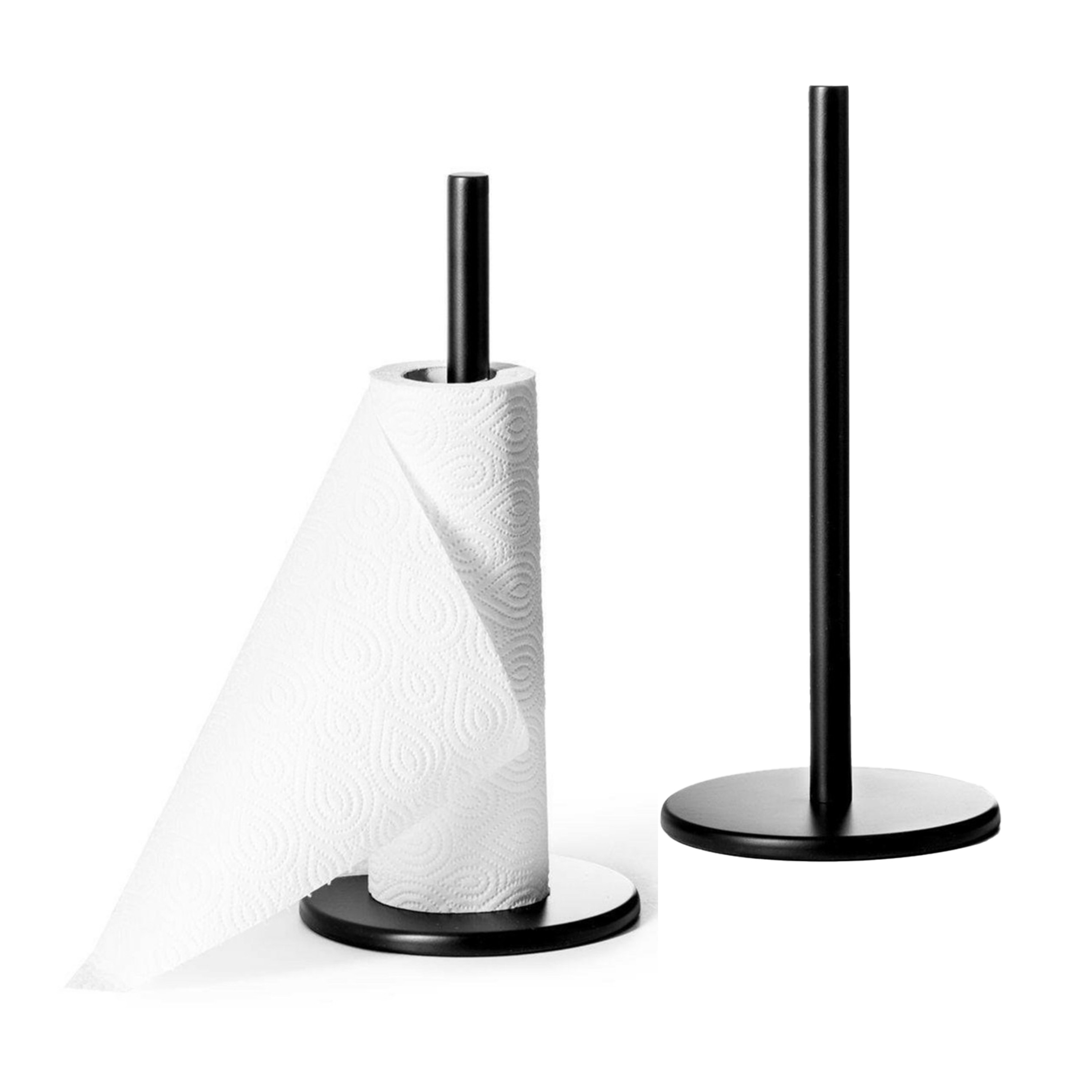 Bellatio Design BD Keukenrolhouder - 2x - zwart - staand - keukenrol houder - RVS - H32 cm -
