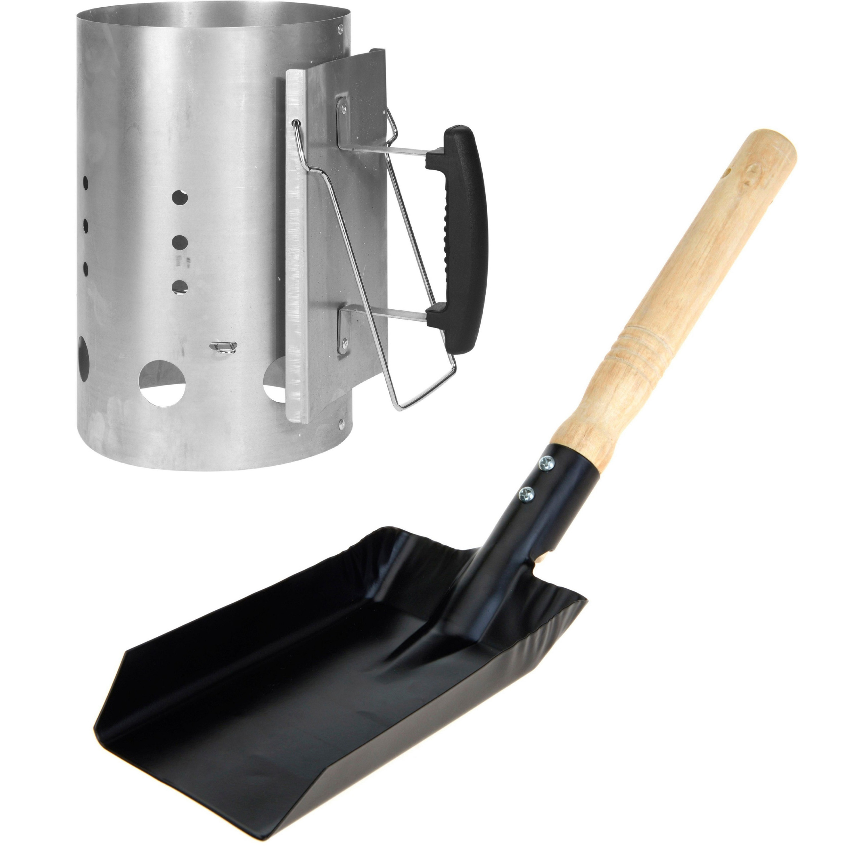 Merkloos BBQ briketten/houtskool starter met kunststoffen handvat 30 cm en een kolenschep -