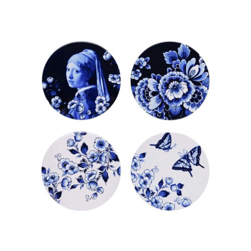 Heinen Delftsblauw Heinen Delfts Blauw onderzetters Dag en nacht set van 4