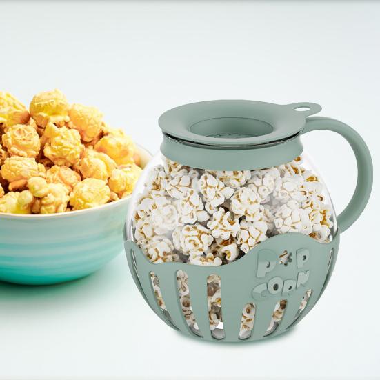 Pavo Glazen magnetron popcorn popper 3-in-1 multifunctionele pot met siliconen deksel voor familiefeestjes Hoge temperatuur bestendig BPA-vrij Eenvoudige popcorn maak gereedschappen blauw