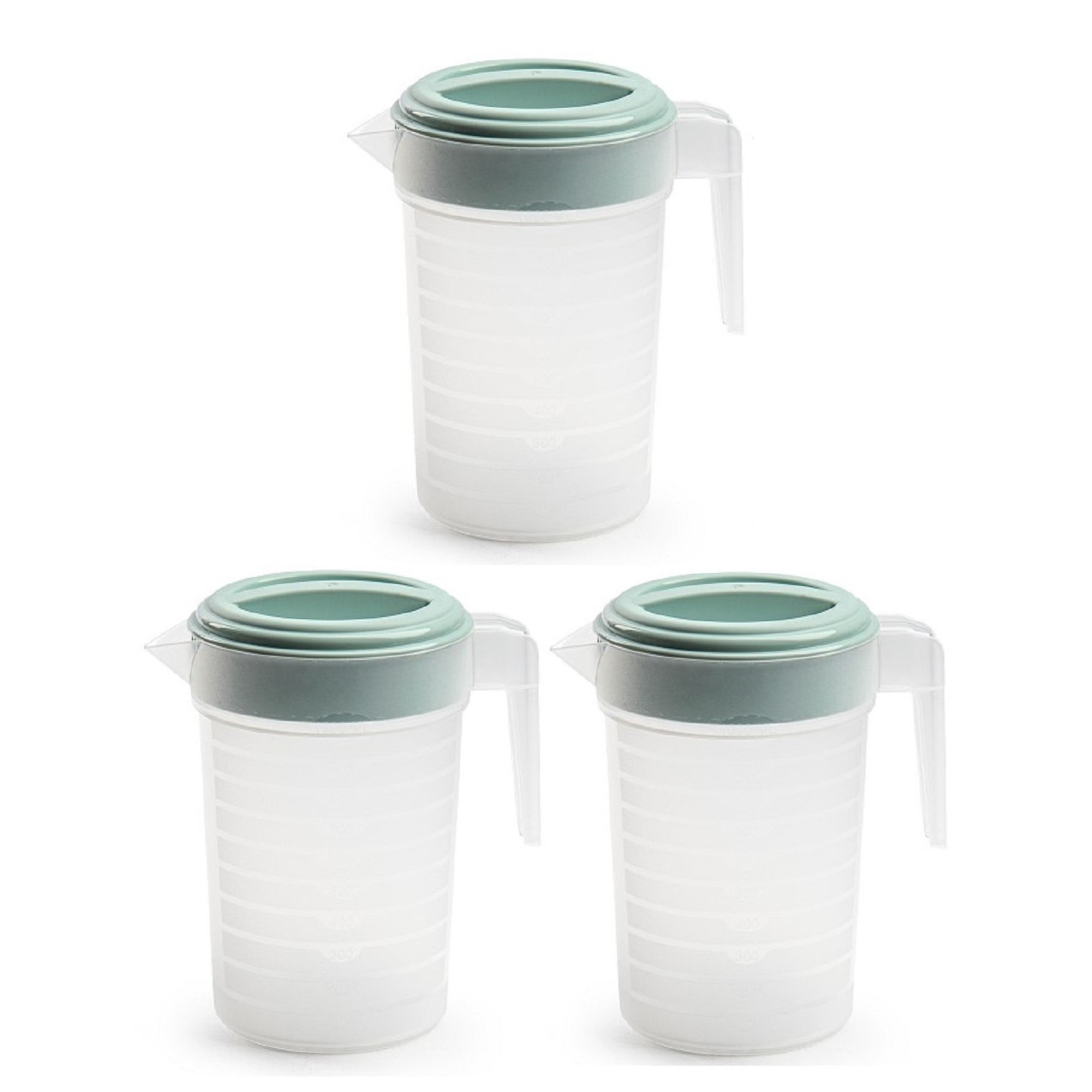 PlasticForte 3x stuks waterkan/sapkan transparant/mintgroen met deksel 1 liter kunststof -