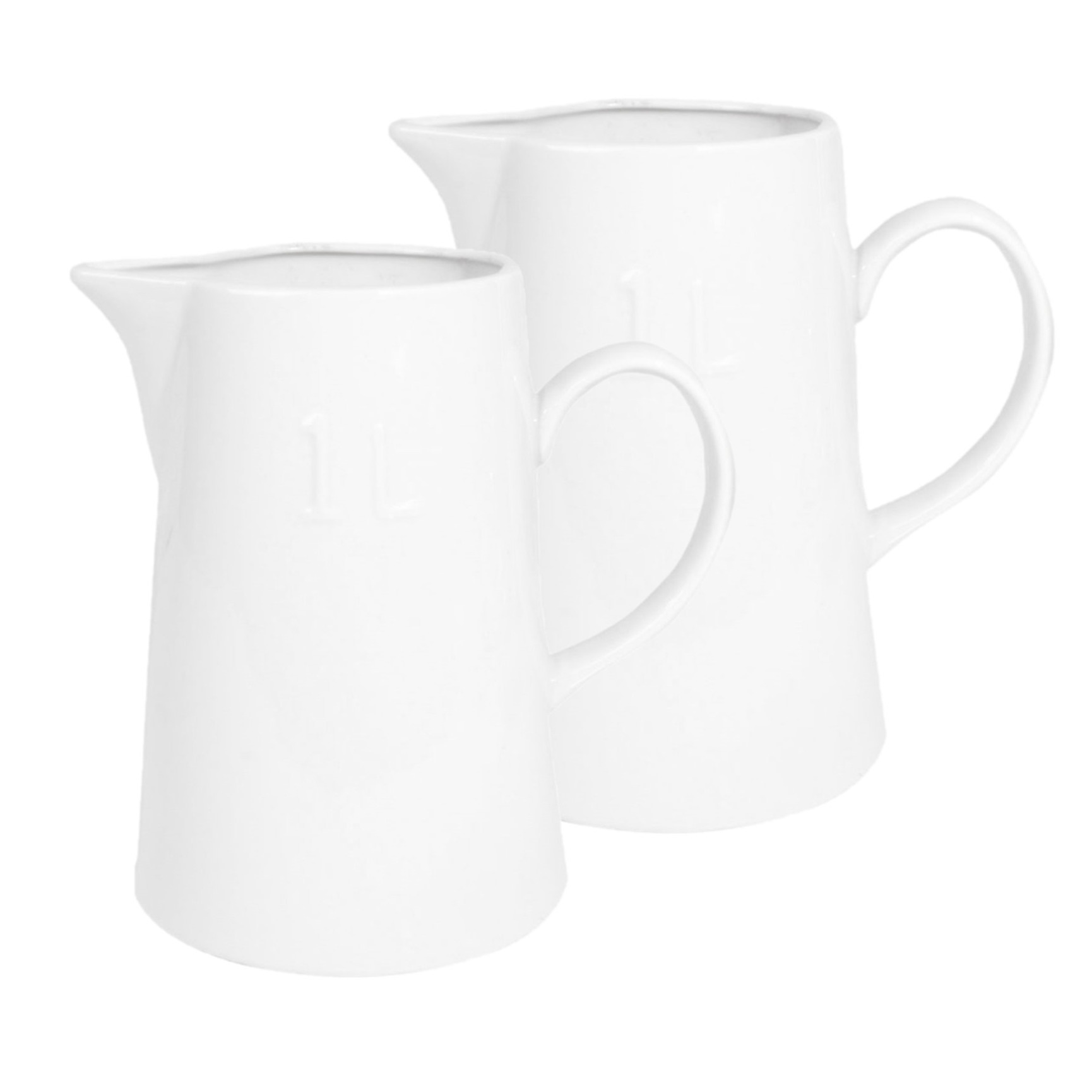 Merkloos Set van 2x stuks schenkkan/waterkan wit porselein 1 liter 18 cm -