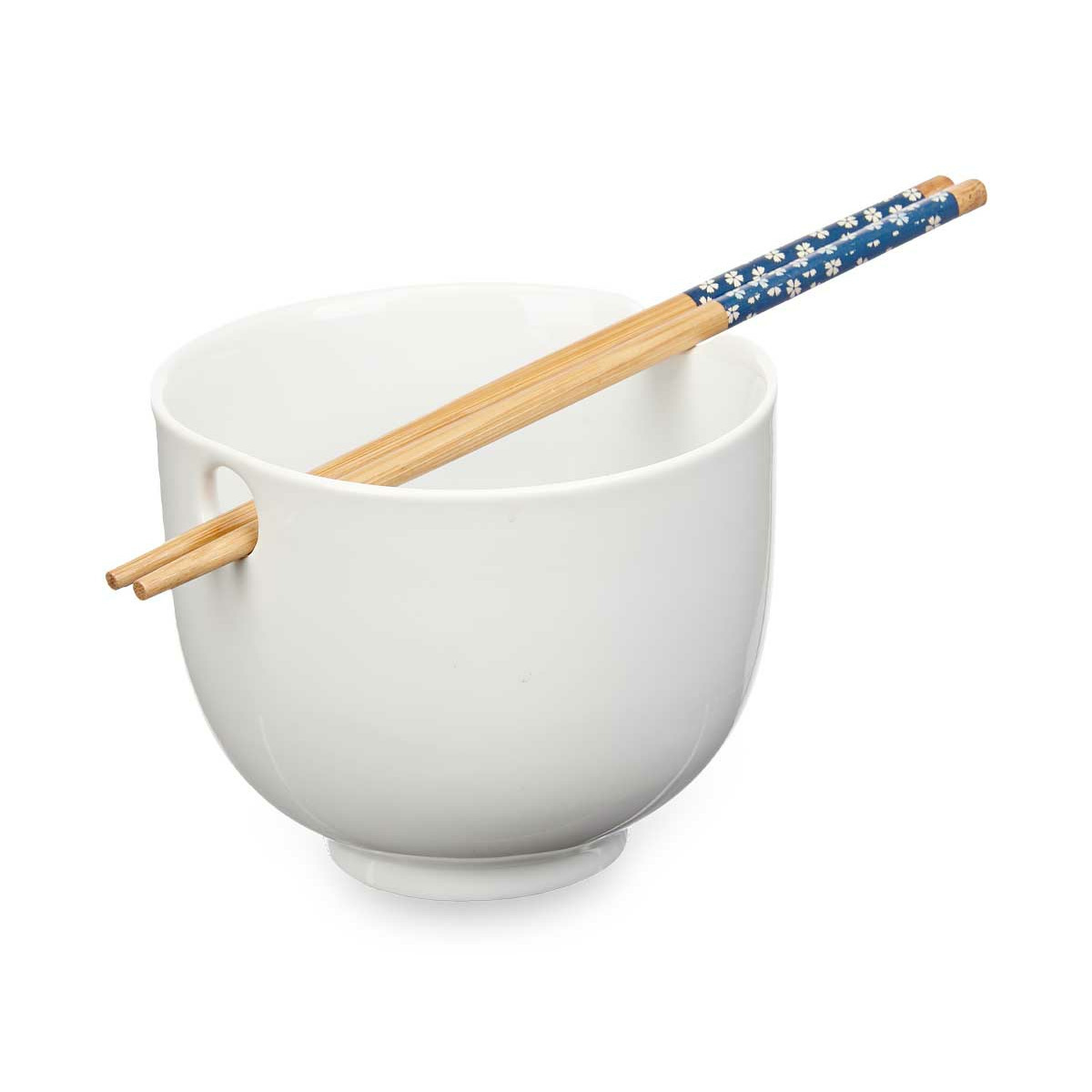 Kinvara Pokebowl/ramen/noedels servies set - kommetje en chopsticks - keramiek - wit - sushi eet set -