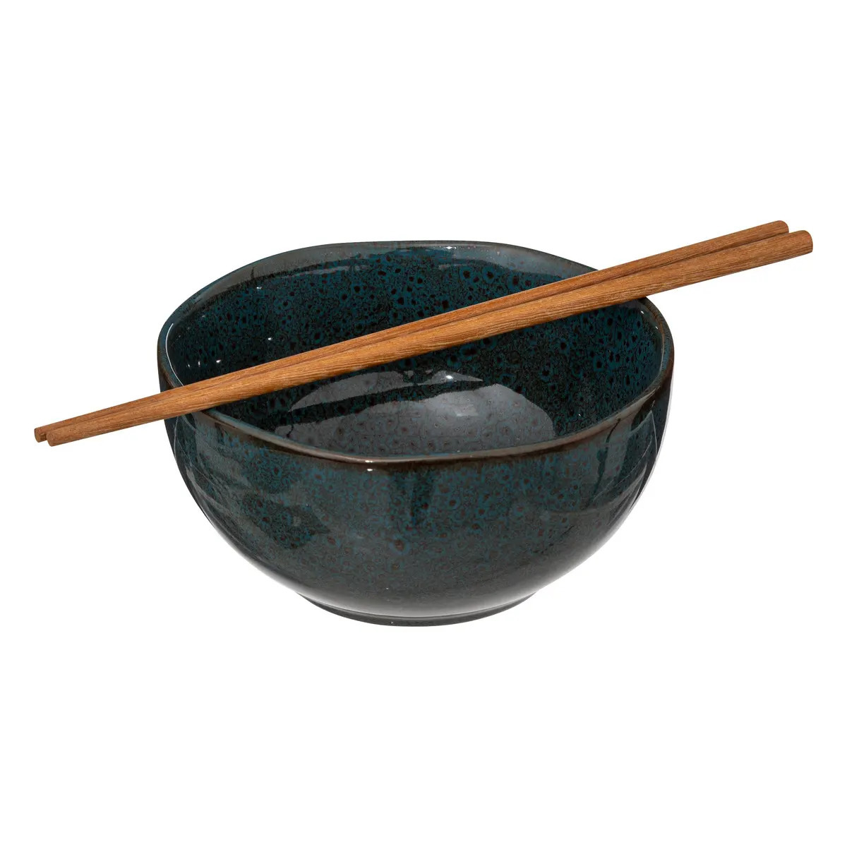 Secret de Gourmet Pokebowl/noedels servies - 2x stuks kommetjes met chopsticks - kunststeen - jade groen -