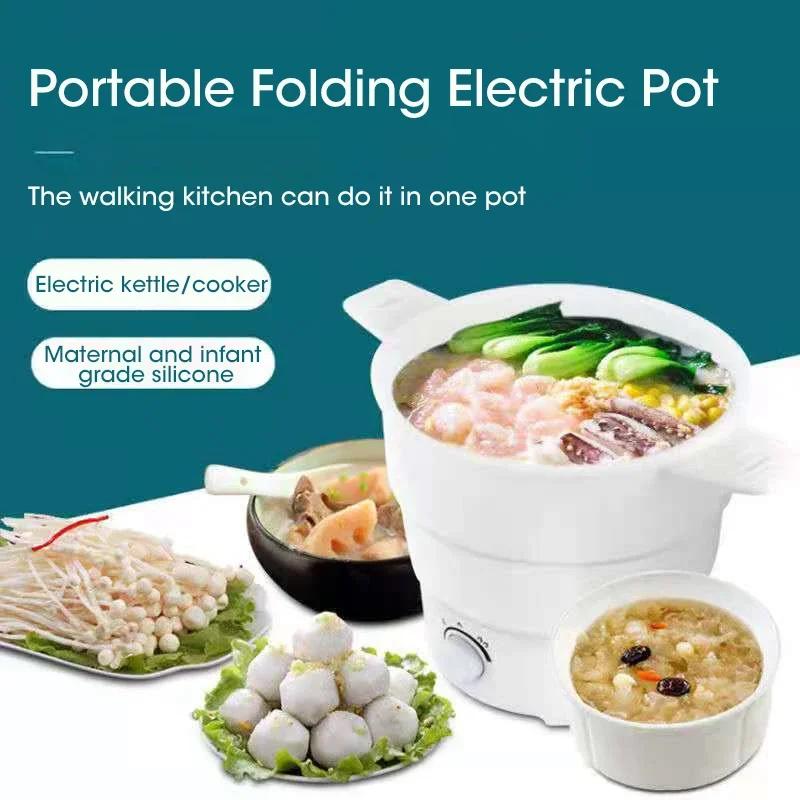 Cozy Cottage-Relax Elektrische opvouwbare siliconen pot voor op reis 110/220V waterkoker multi draagbare kookplaat met stoomkoker hete pot waterkoker kampeerpot us