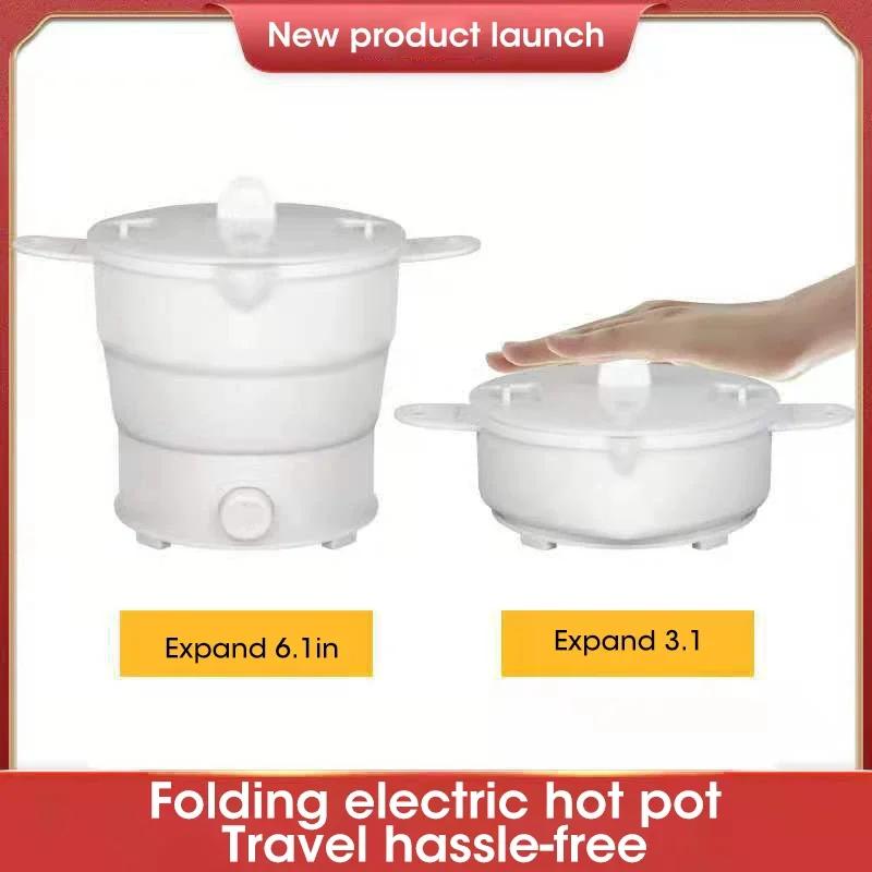 Super Star Mall Elektrische opvouwbare siliconen pot voor op reis 110/220V waterkoker multi draagbare kookplaat met stoomkoker hete pot waterkoker kampeerpot EU