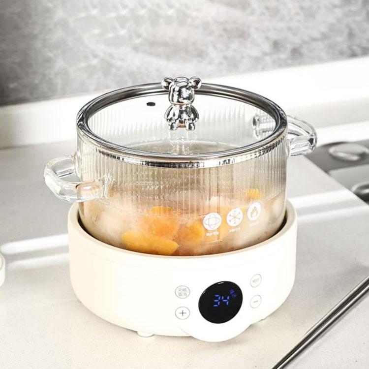 Refreshing Home Multifunctionele pot Twee oren Anti-verbrandingsglas Instant noedels Kom met deksel Huishoudelijke gezondheidszorg Elektrisch keramisch fornuis Koken Soeppan wit