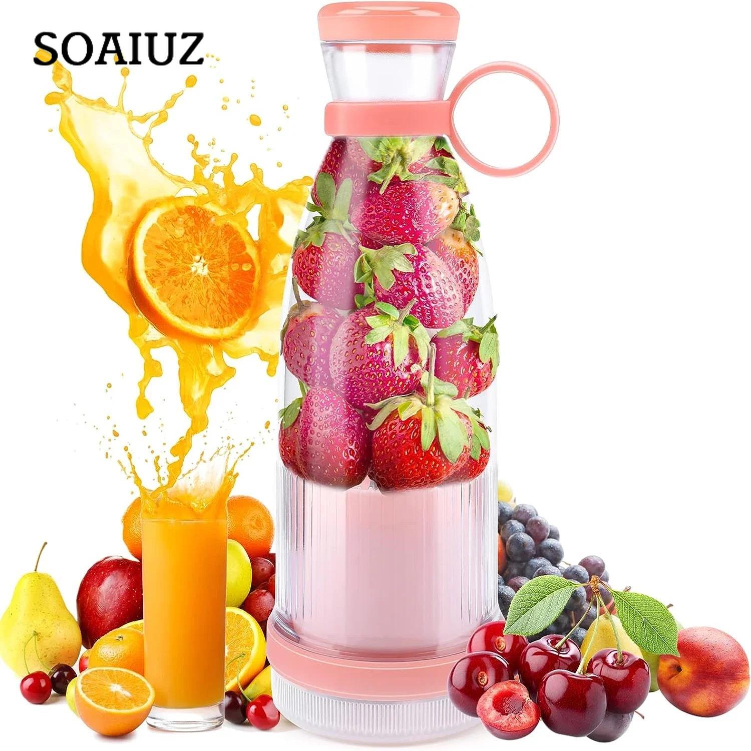 Refreshing Home Draagbare elektrische sapcentrifuge mini sapblender USB-oplaadbaar 6 messen Shake Smoothie Sinaasappel Citroen Fruitmixer Verspersmachine roze
