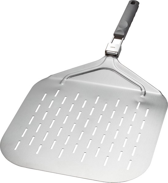 GEFU Pizzaschep, Geperforeerd, Met inklapbare handgreep, Hoogwaardig RVS, 63.5 x 32 cm, Geschikt voor BBQ