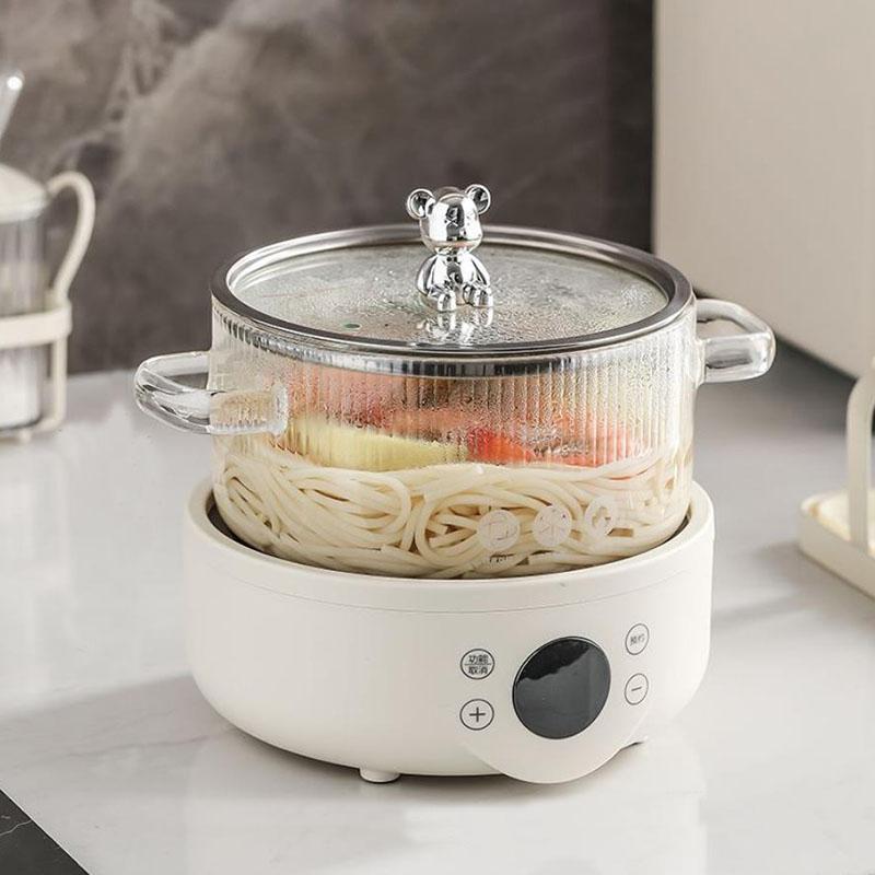 Factory Discount Outlet Multifunctionele pot Twee oren Anti-verbrandingsglas Instant noedels Kom met deksel Huishoudelijke gezondheidszorg Elektrisch keramisch fornuis Koken Soeppan wit