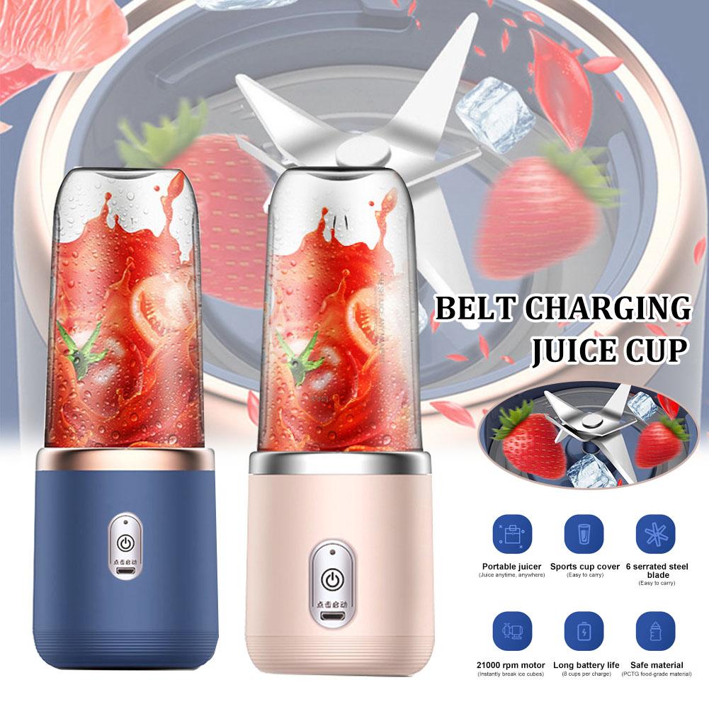 Refreshing Home Elektrische 6 messen Automatische 400ml Draagbare elektrische sapcentrifuge USB-oplaadbare fruitpers Blender Draagbaar roze