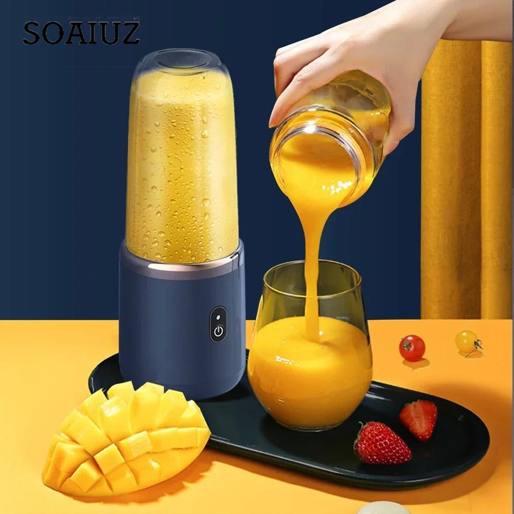 Refreshing Home Draagbare blender voor shakes en smoothies, sapcentrifugebeker met 6 messen voor USB-oplaadbaar, persoonlijke blender met bediening met één druk op de knop 6V rood