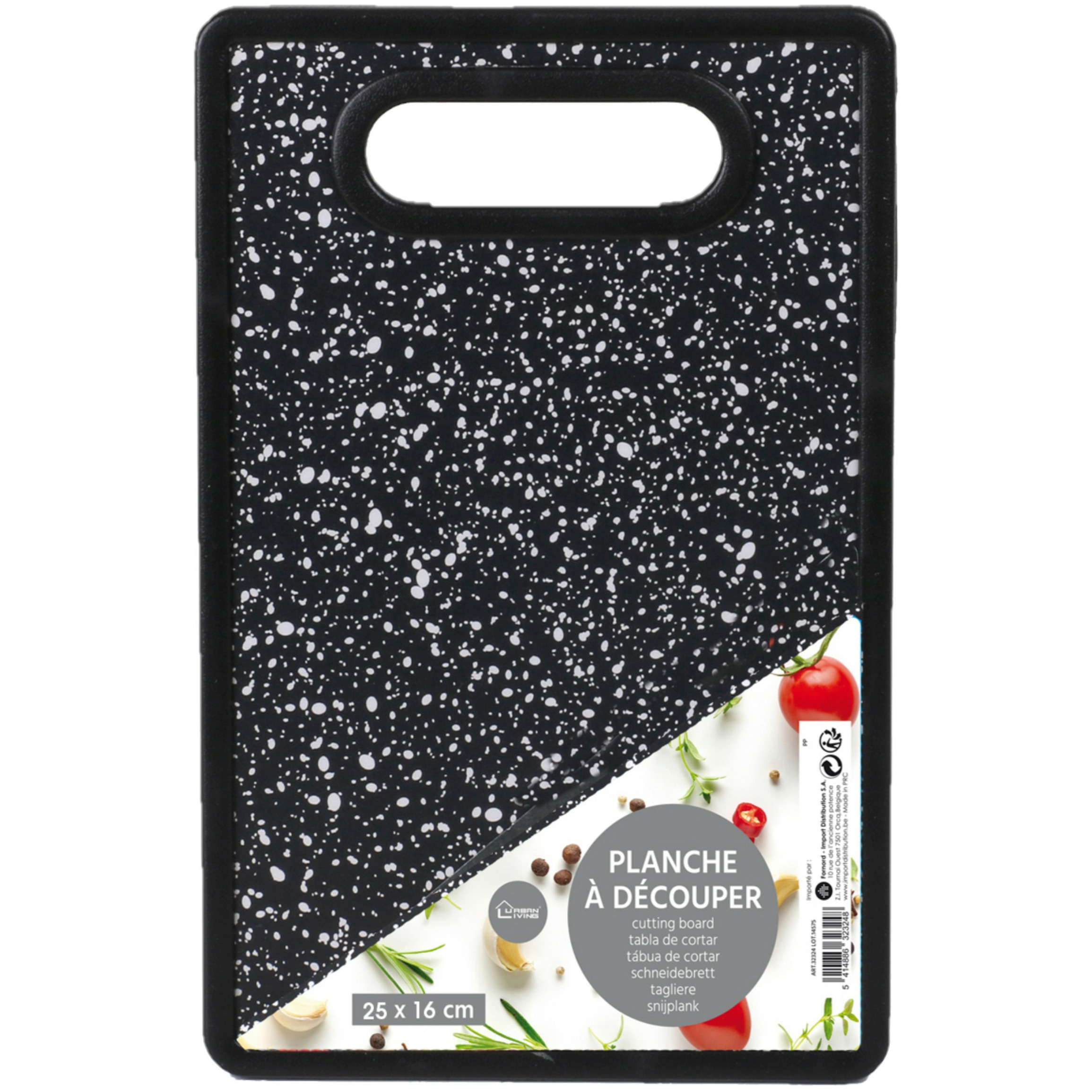 Urban Living keuken Snijplank - marmer look - zwart - kunststof - 25 x 16 cm -