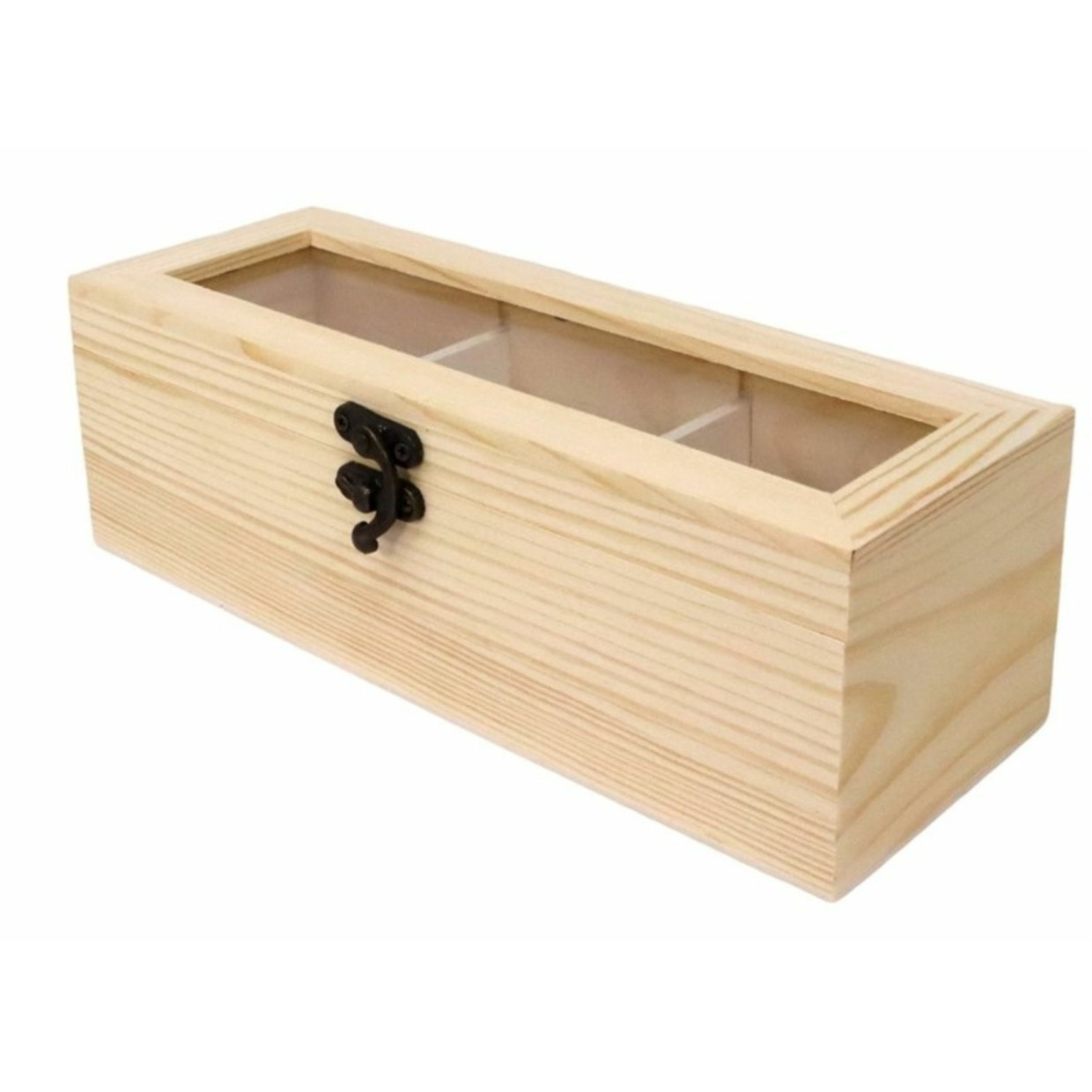 Concorde Theedoos - 3-vaks - naturel - hout - 25 x 9 x 8 cm - theekist - onbedrukt -