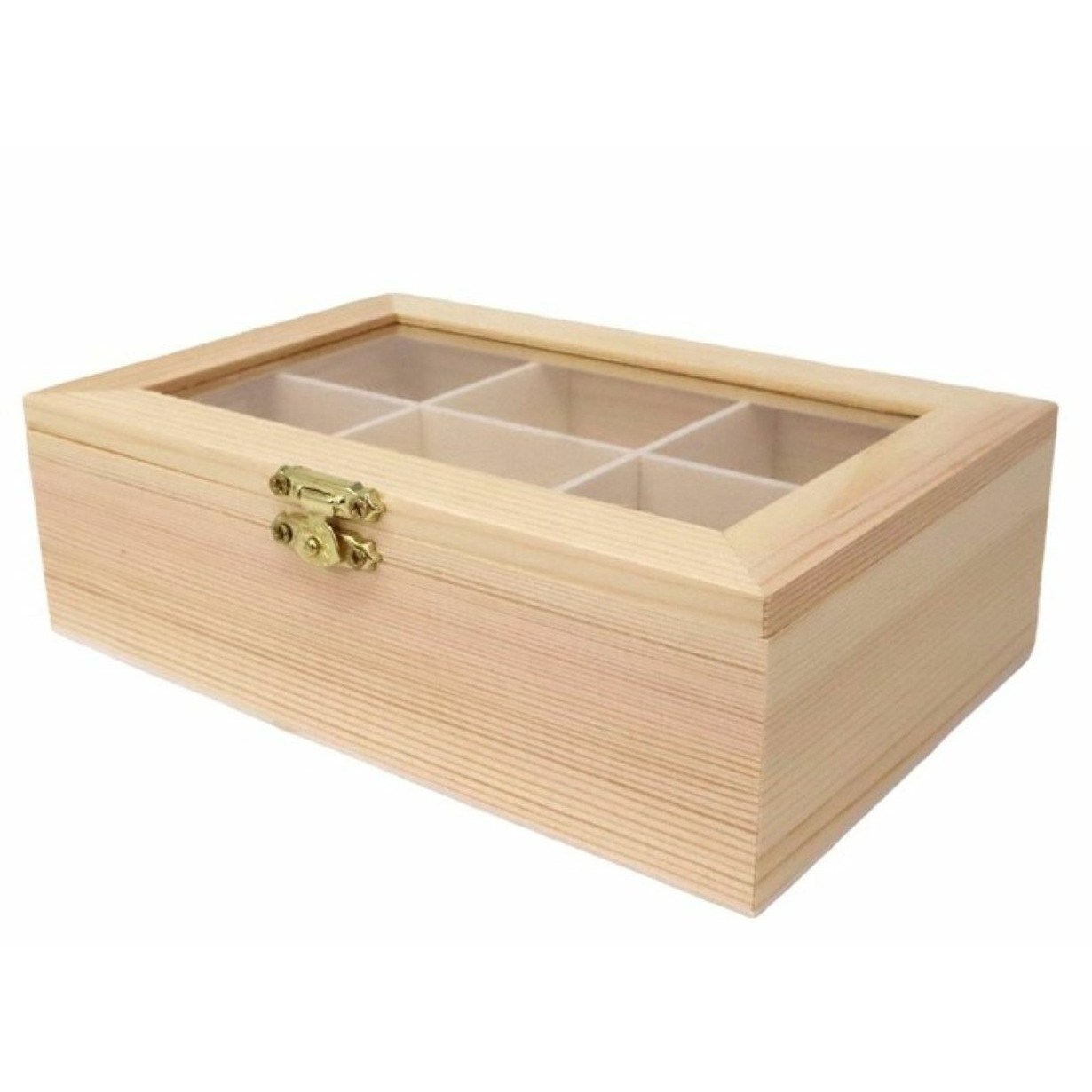 Concorde Theedoos - 6-vaks - naturel - hout - 18 x 12 x 5 cm - theekist - onbedrukt -