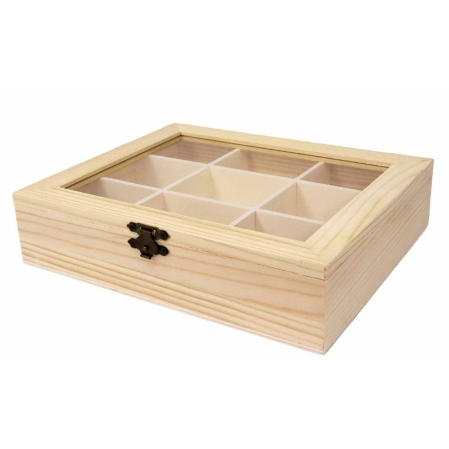 Concorde Theedoos - 9-vaks - naturel - hout - 22 x 18 x 5 cm - theekist - onbedrukt -