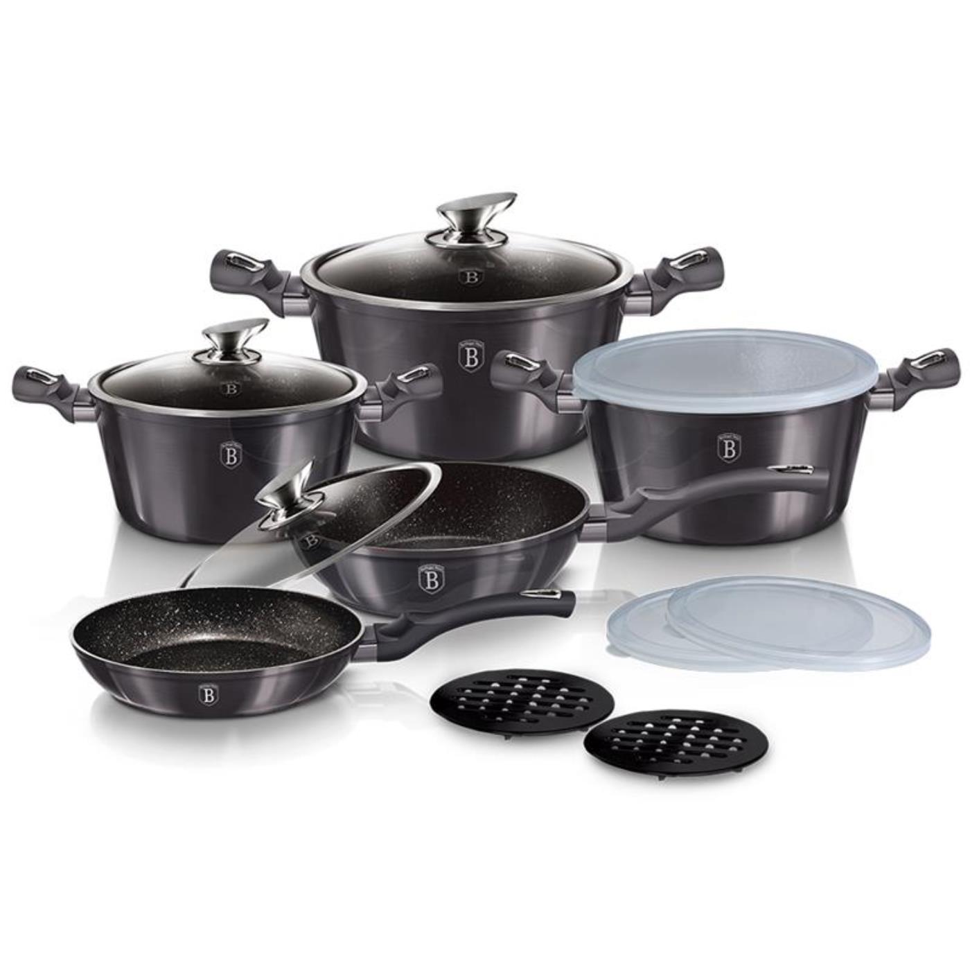 Berlingerhaus Pannenset 5 Delig Met Accessoires Koekenpan 24cm, Koekenpan 20cm Kookpan Met