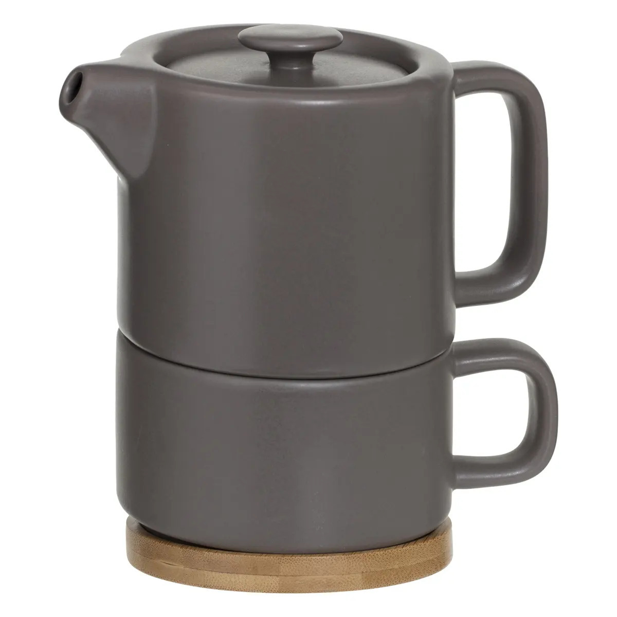 Secret de Gourmet Theepot Penang - Keramiek - met kopje - donkergrijs - 10 x 15 cm -
