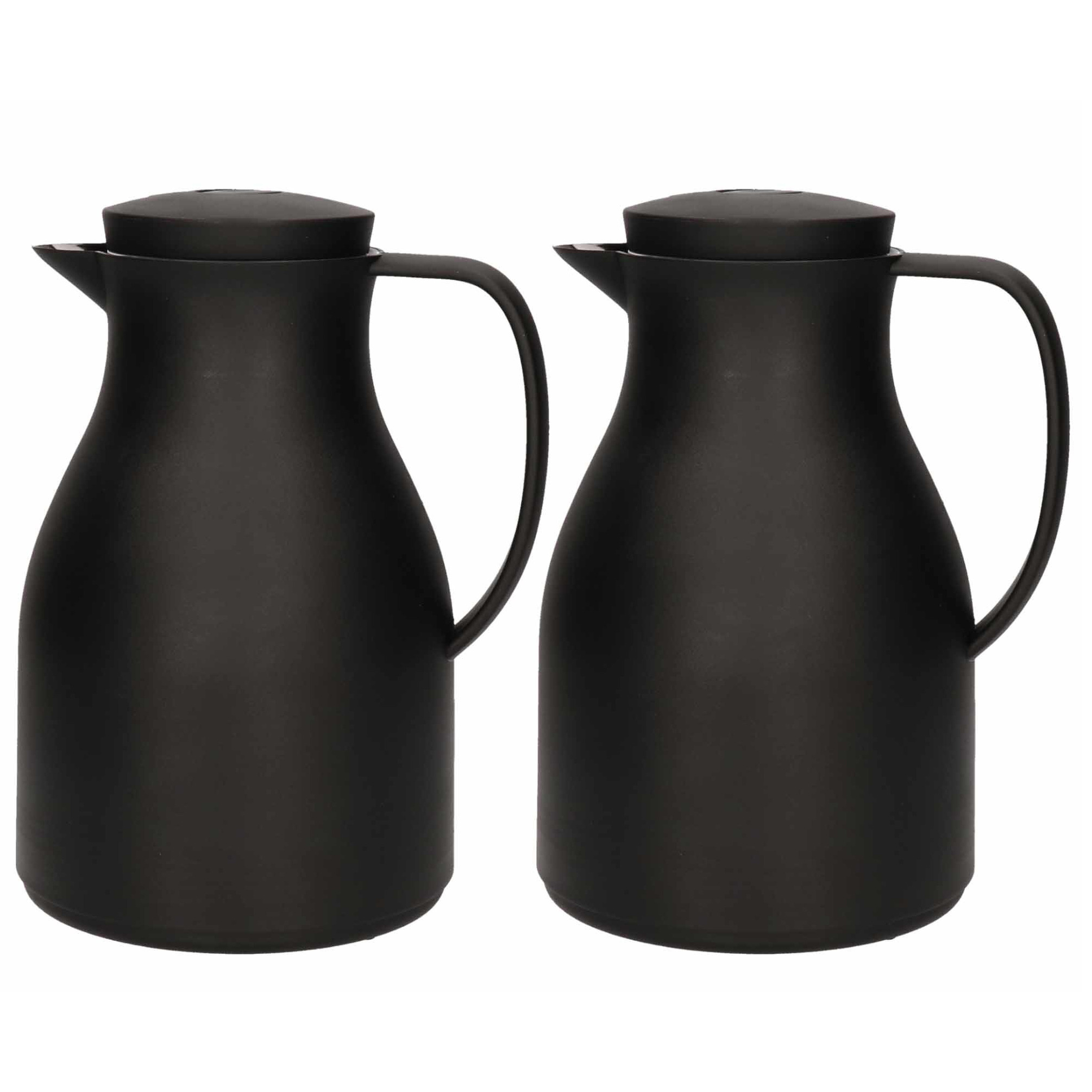Merkloos 2x Koffiekannen/isoleerkannen zwart met drukknop 1 liter -