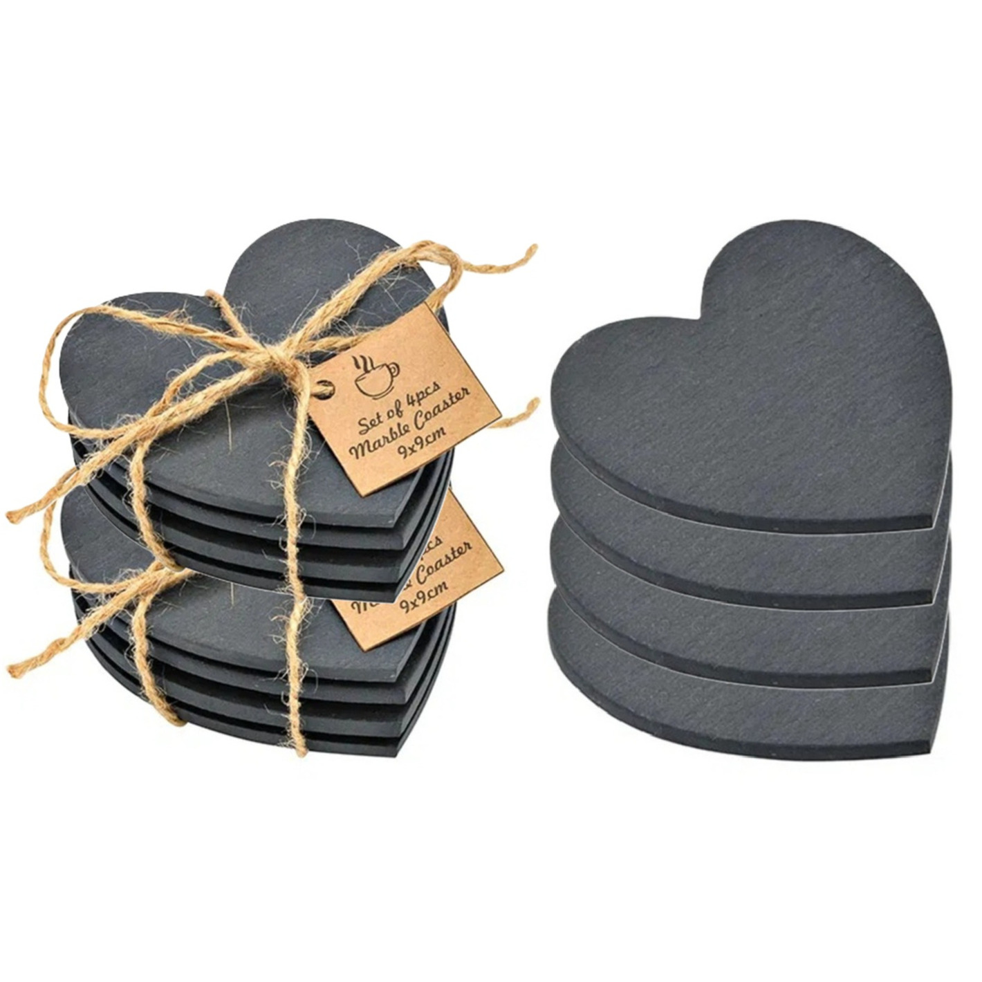 5five Onderzetters voor glazen - 8x stuks - hartjes - Leisteen - 10 x 0.8 cm -