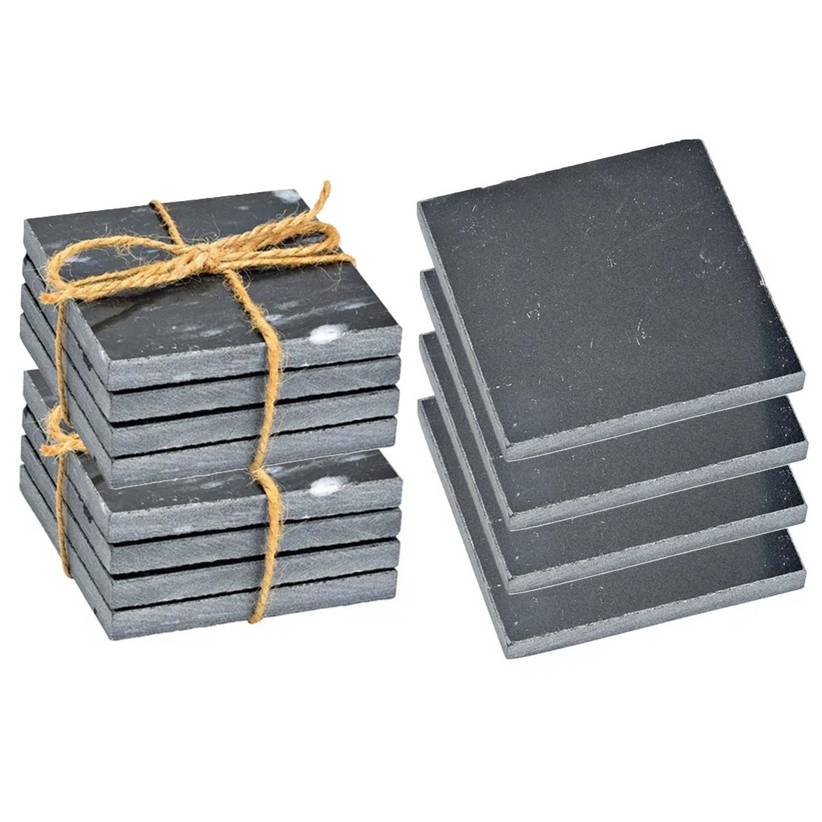 5five Onderzetters voor glazen - 8x stuks - vierkant - Marmer - grijs - 10 x 0.8 cm -
