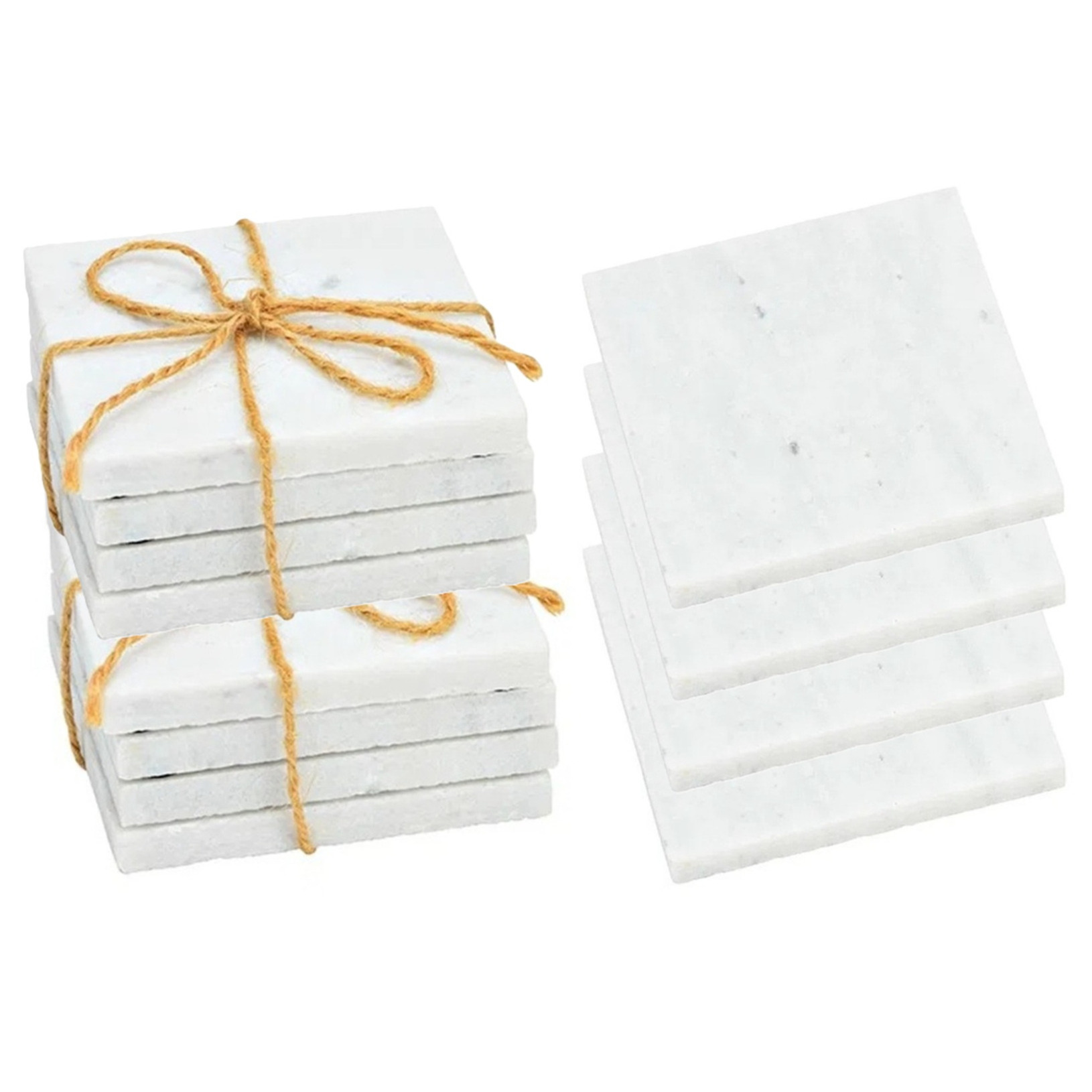 5five Onderzetters voor glazen - 8x stuks - vierkant - Marmer - wit - 10 x 0.8 cm -