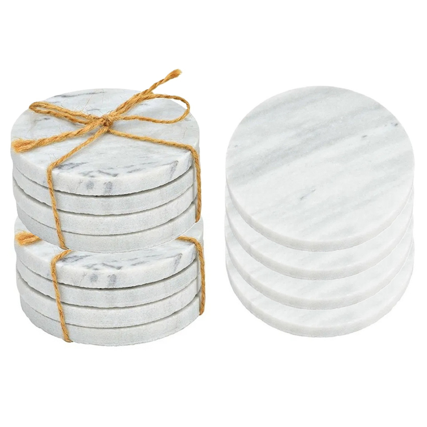 5five Onderzetters voor glazen - 8x stuks - rond - Marmer - wit - 10 x 0.8 cm -
